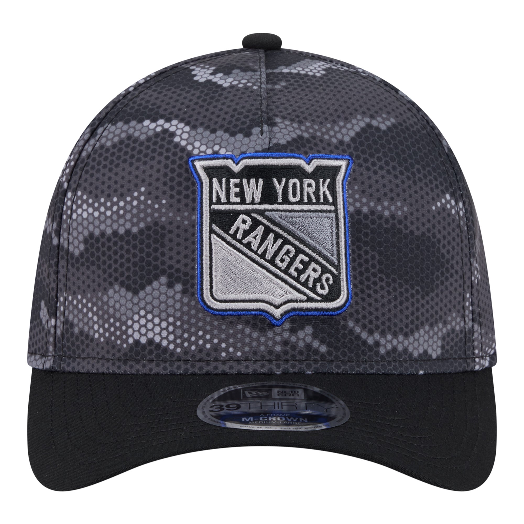 Men's New Era Black York Rangers Zero Dark 39THIRTY A-Frame M-Crown Flex Hat