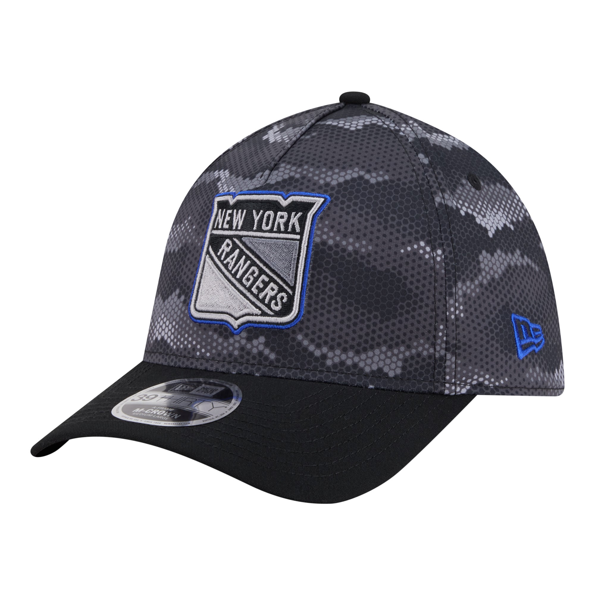 Men's New Era Black York Rangers Zero Dark 39THIRTY A-Frame M-Crown Flex Hat