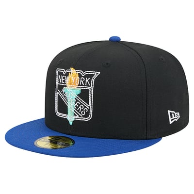 New York Rangers New Era City Icon Stitched Overlay 59FIFTY Fitted Hat - Black/Blue
