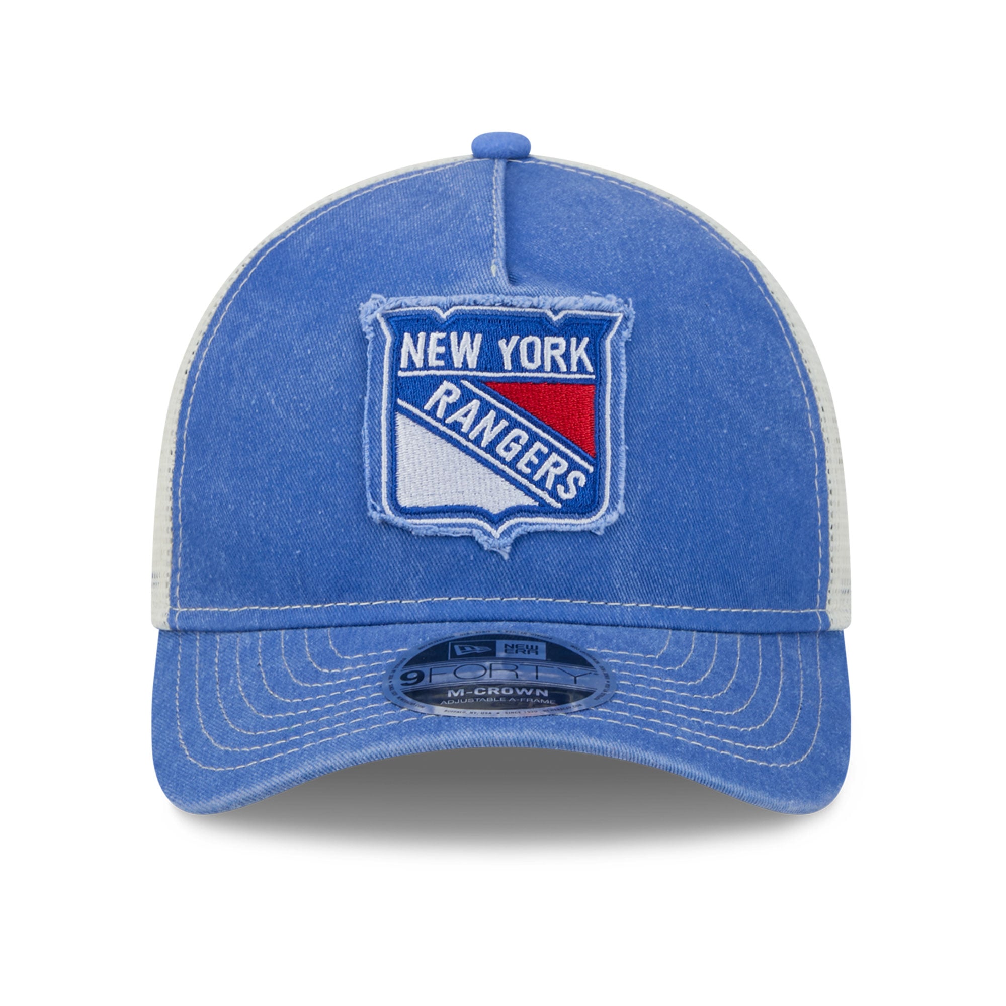 Men's New Era  Blue New York Rangers Fan Applique M-Crown A-Frame 9FORTY Adjustable Hat