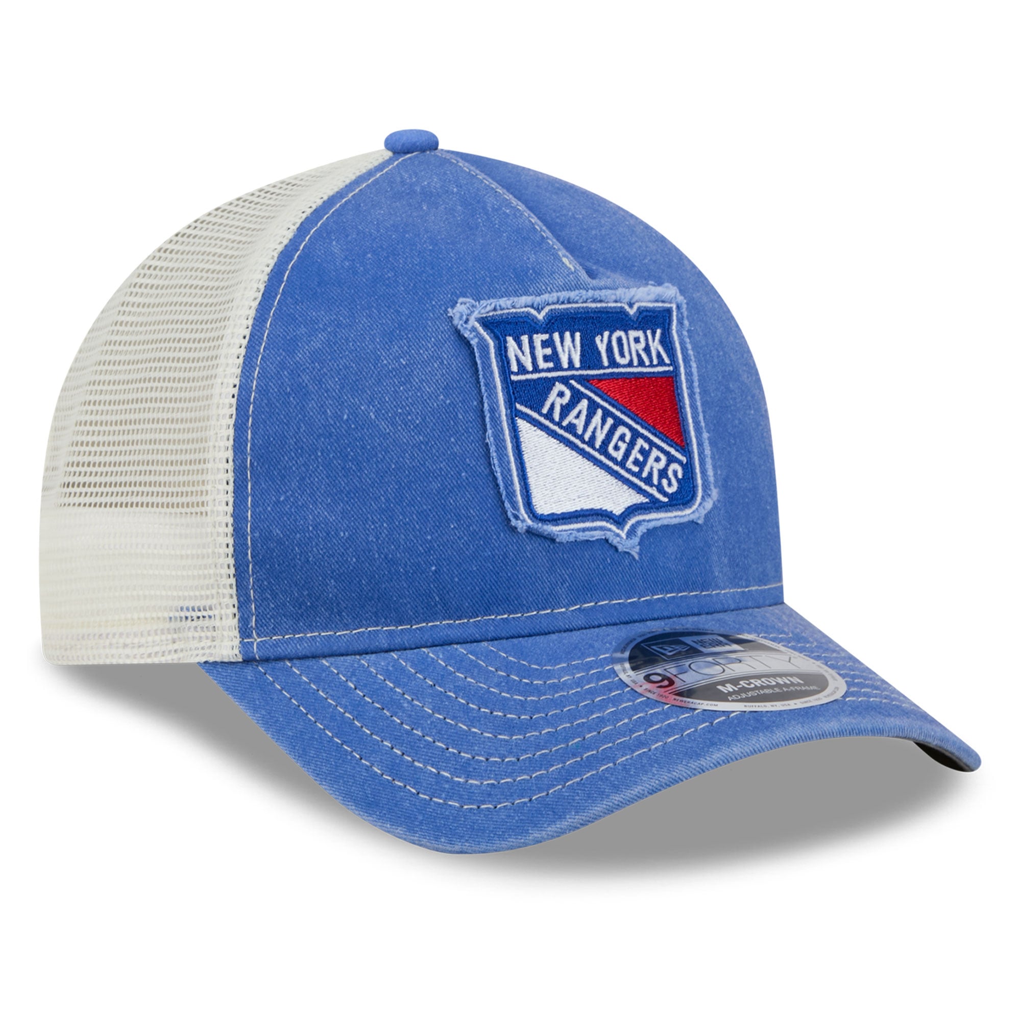 Men's New Era  Blue New York Rangers Fan Applique M-Crown A-Frame 9FORTY Adjustable Hat