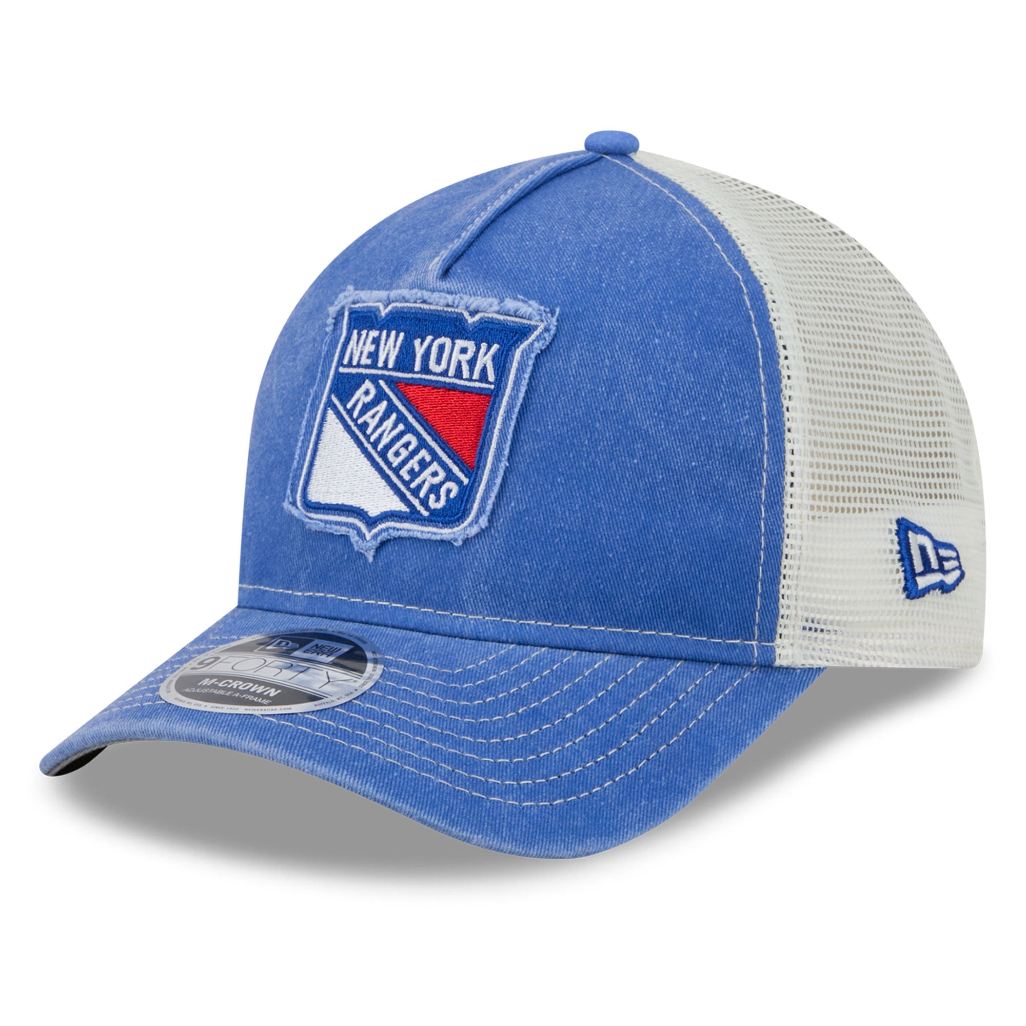Men's New Era  Blue New York Rangers Fan Applique M-Crown A-Frame 9FORTY Adjustable Hat