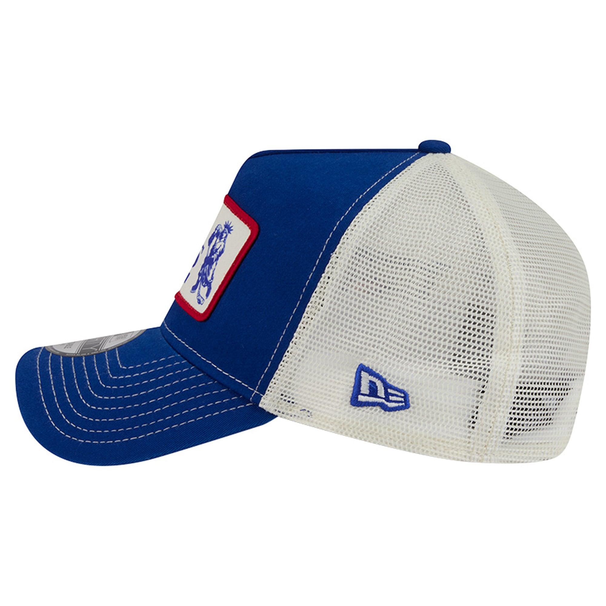 Men's New Era Blue/White New York Rangers Skater Patch A-Frame 9FORTY Adjustable Trucker Hat