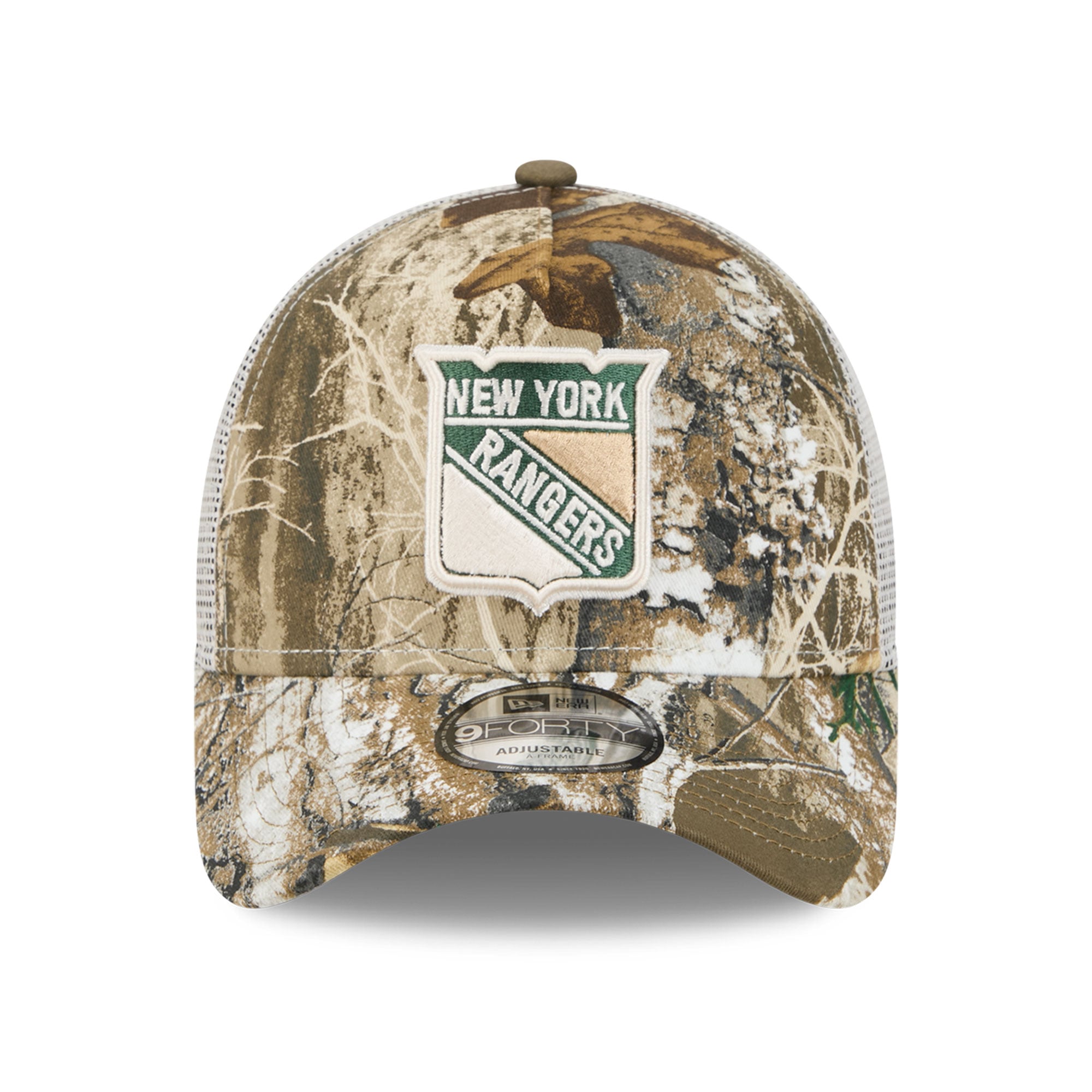 Casquette trucker ajustable New Era Camo New York Rangers Real Tree A-Frame 9FORTY pour homme
