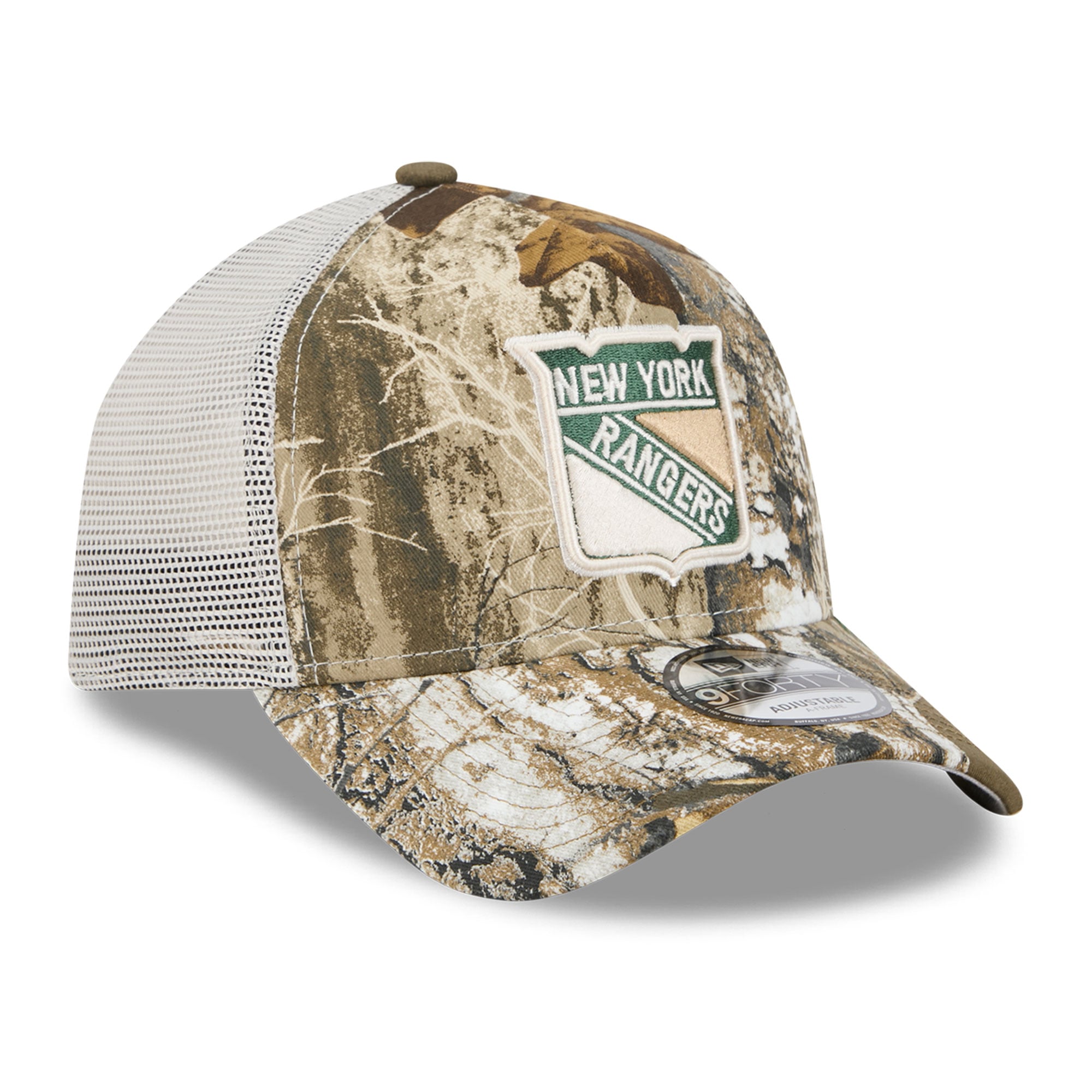 Casquette trucker ajustable New Era Camo New York Rangers Real Tree A-Frame 9FORTY pour homme
