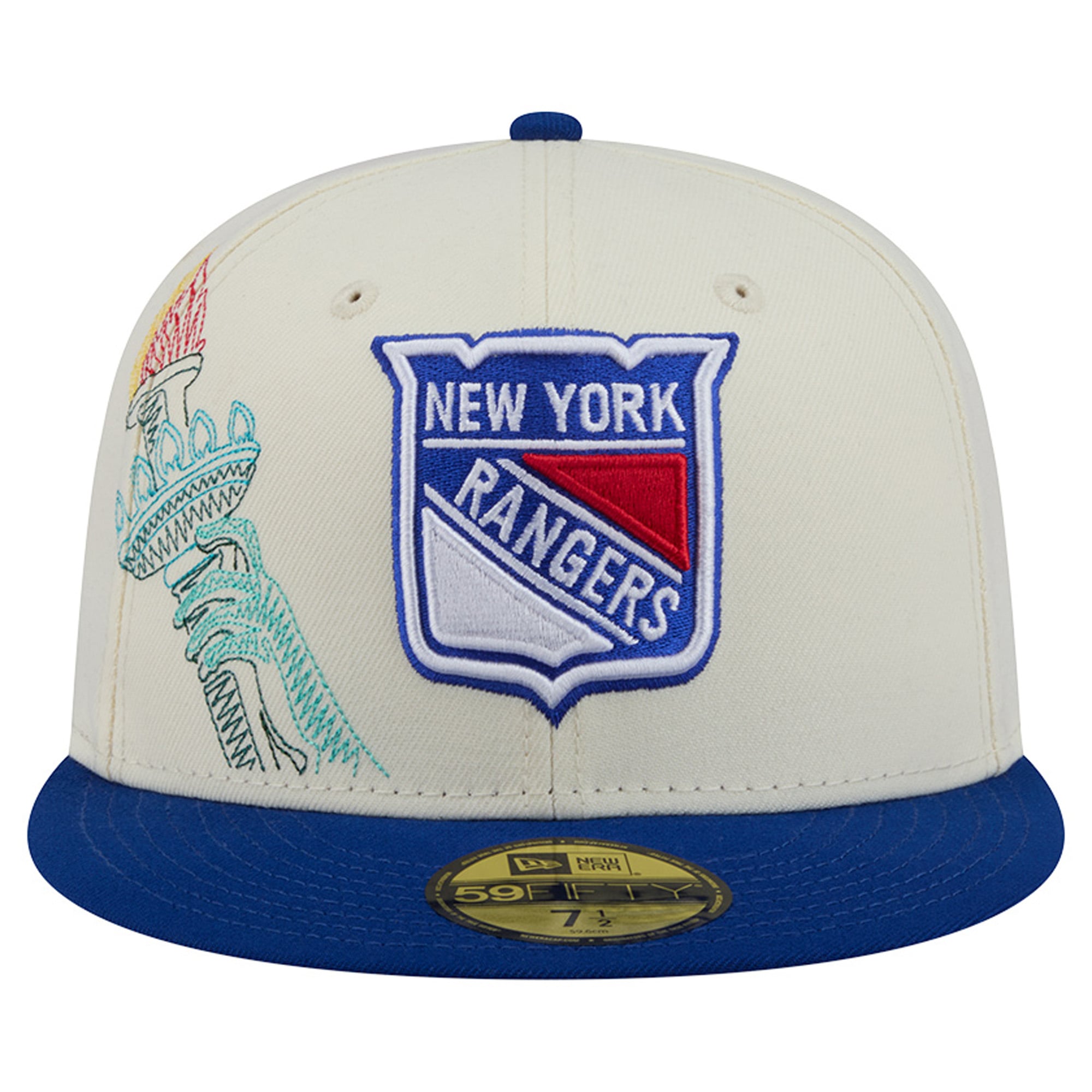Men's New Era Cream/Blue York Rangers Localized Stitched 59FIFTY Fitted Hat