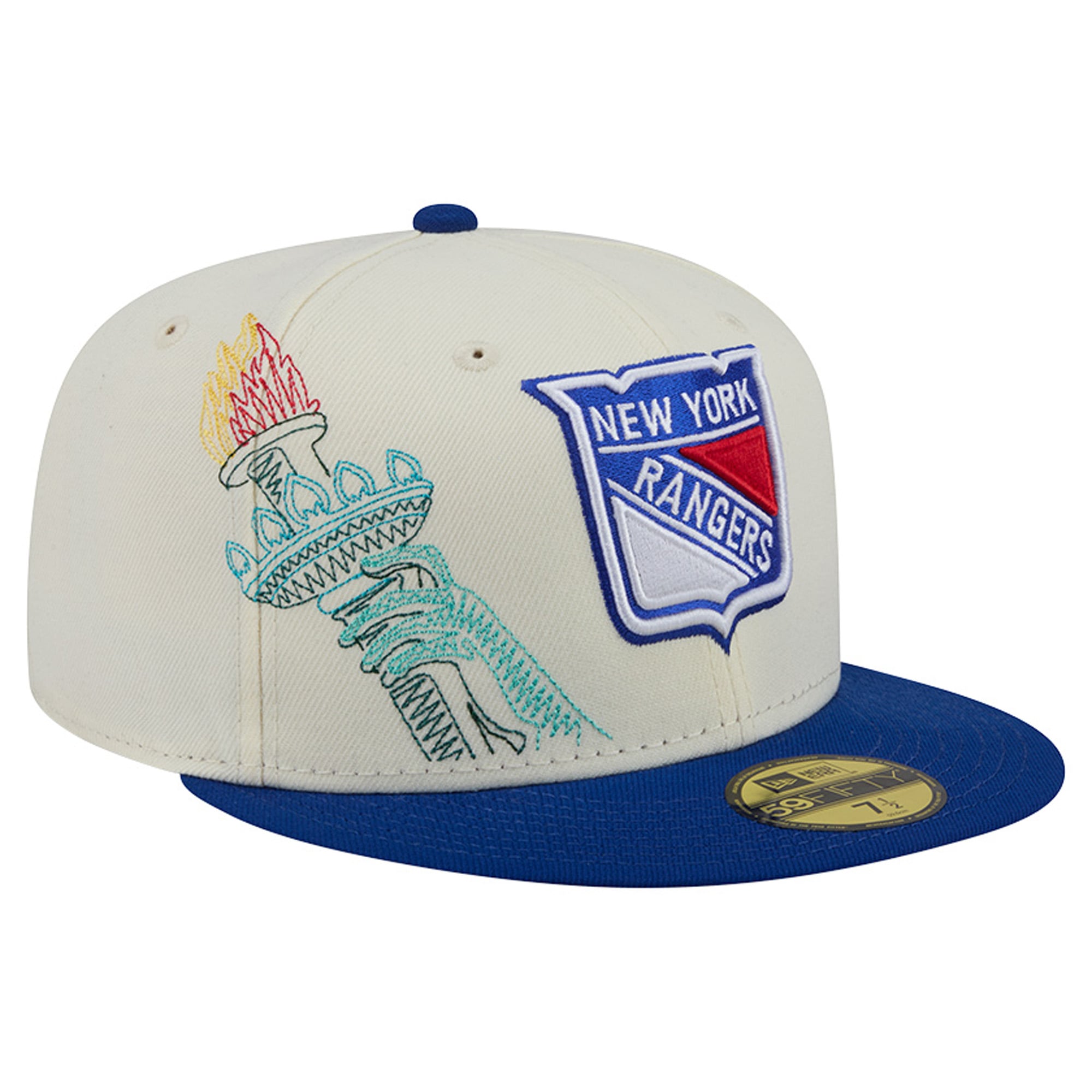 Men's New Era Cream/Blue York Rangers Localized Stitched 59FIFTY Fitted Hat