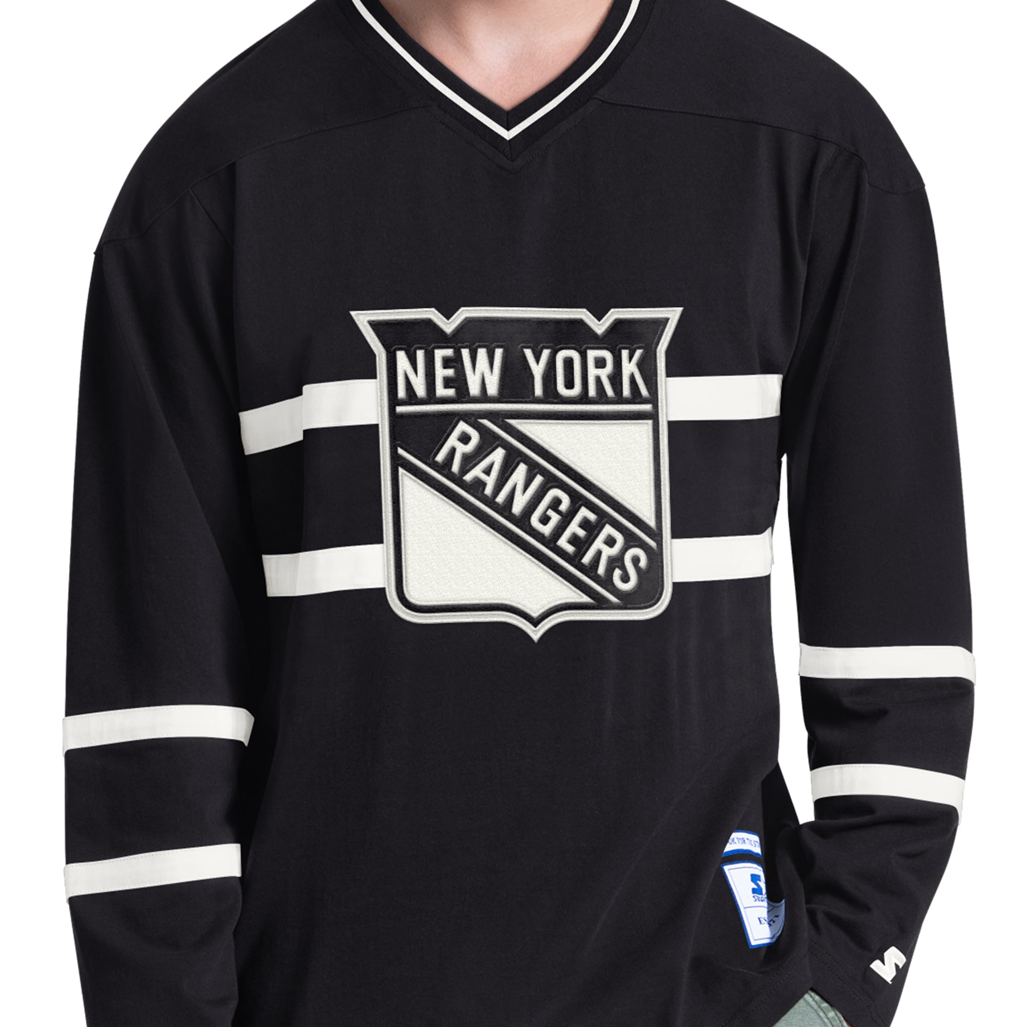 T-shirt à manches longues et col en V Starter noir pour homme