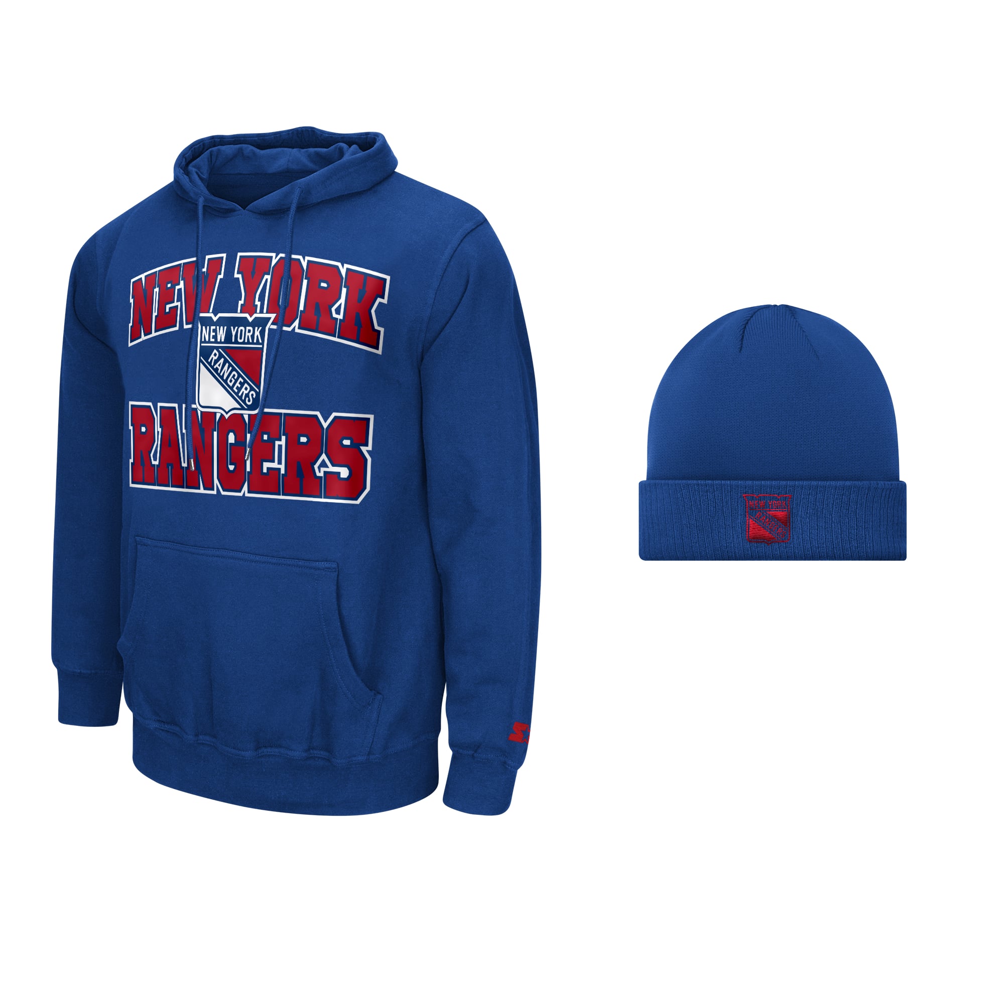 Men's Starter  Blue New York Rangers Two-Pack Hoodie & Knit Hat Set