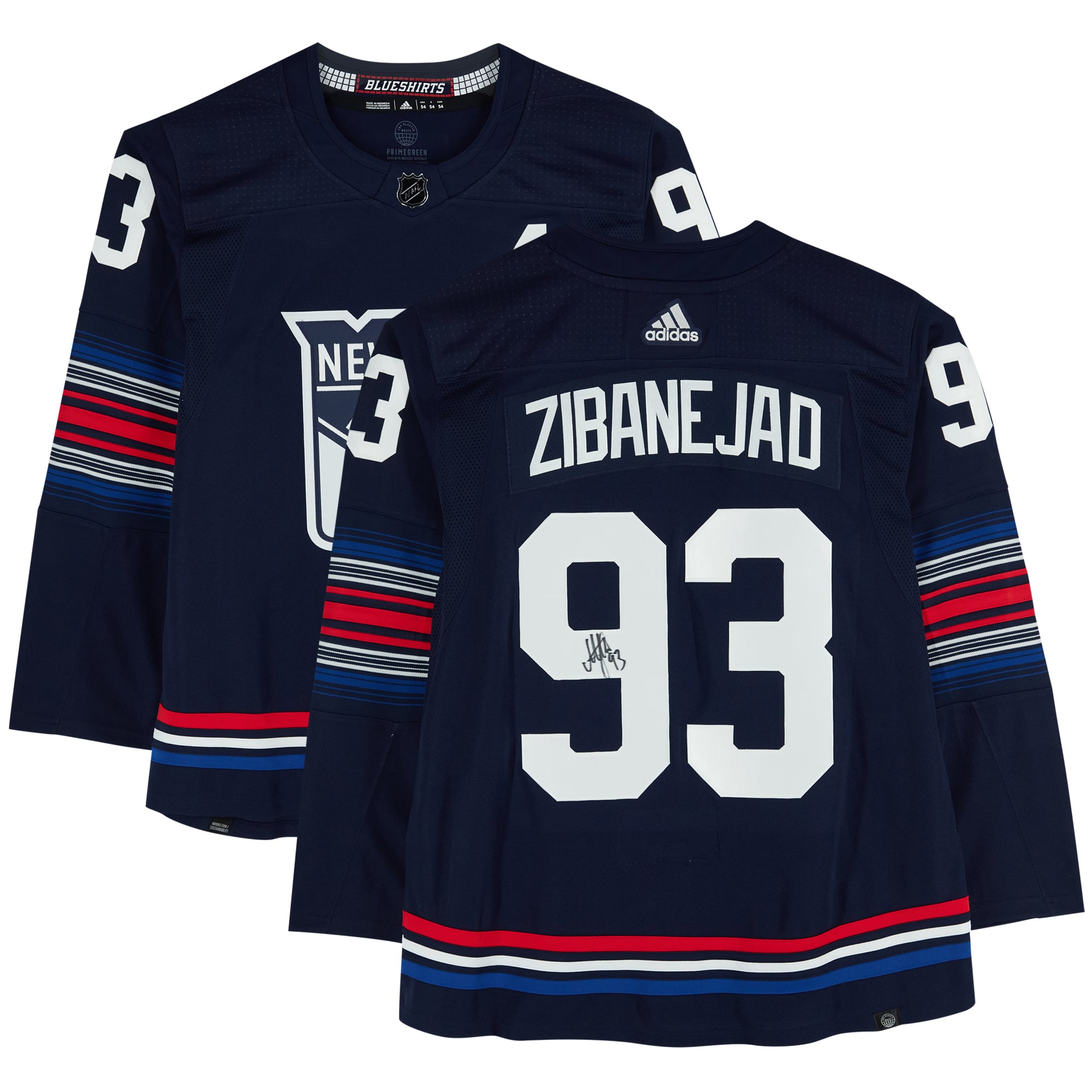 Maillot authentique adidas alternatif bleu marine dédicacé par Mika Zibanejad des Rangers de New York 2023-24