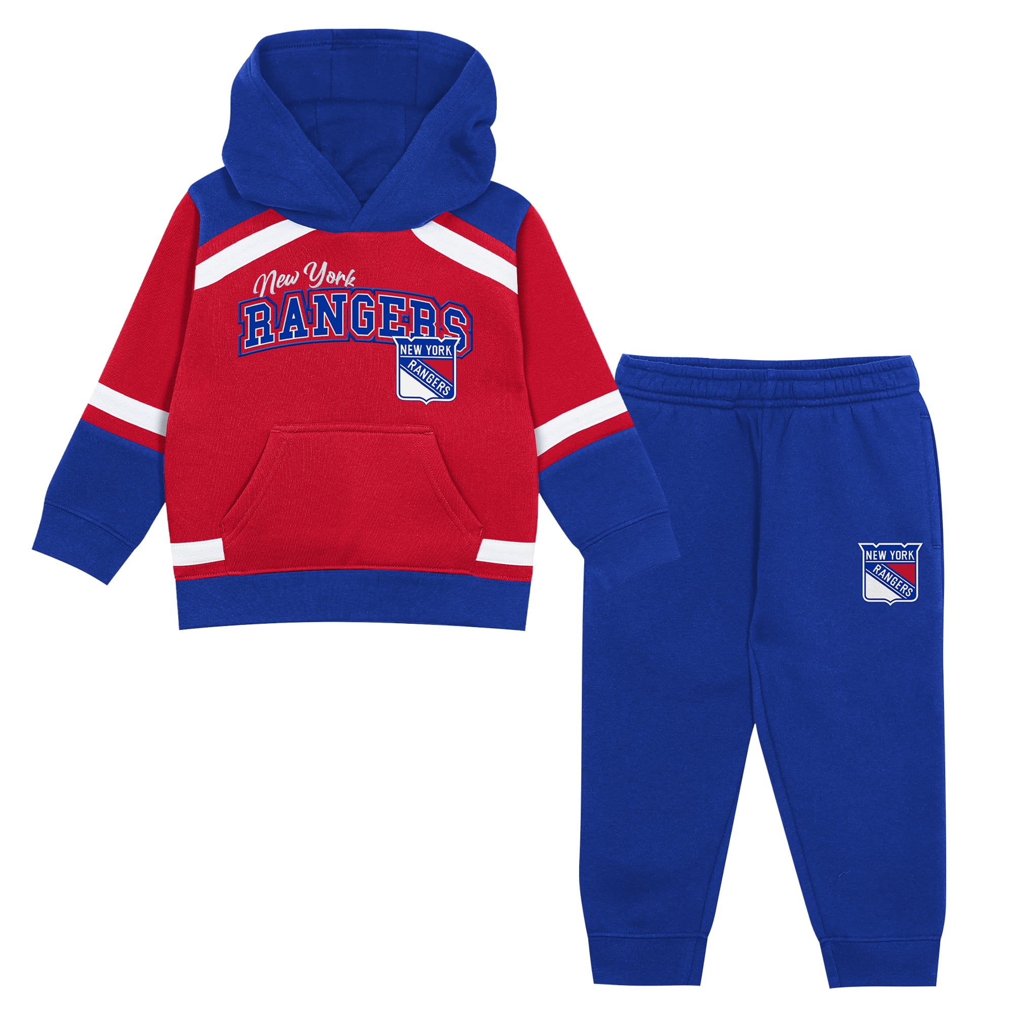 Ensemble sweat à capuche et pantalon Ice Explorer rouge/bleu New York Rangers pour enfants d'âge préscolaire Outerstuff