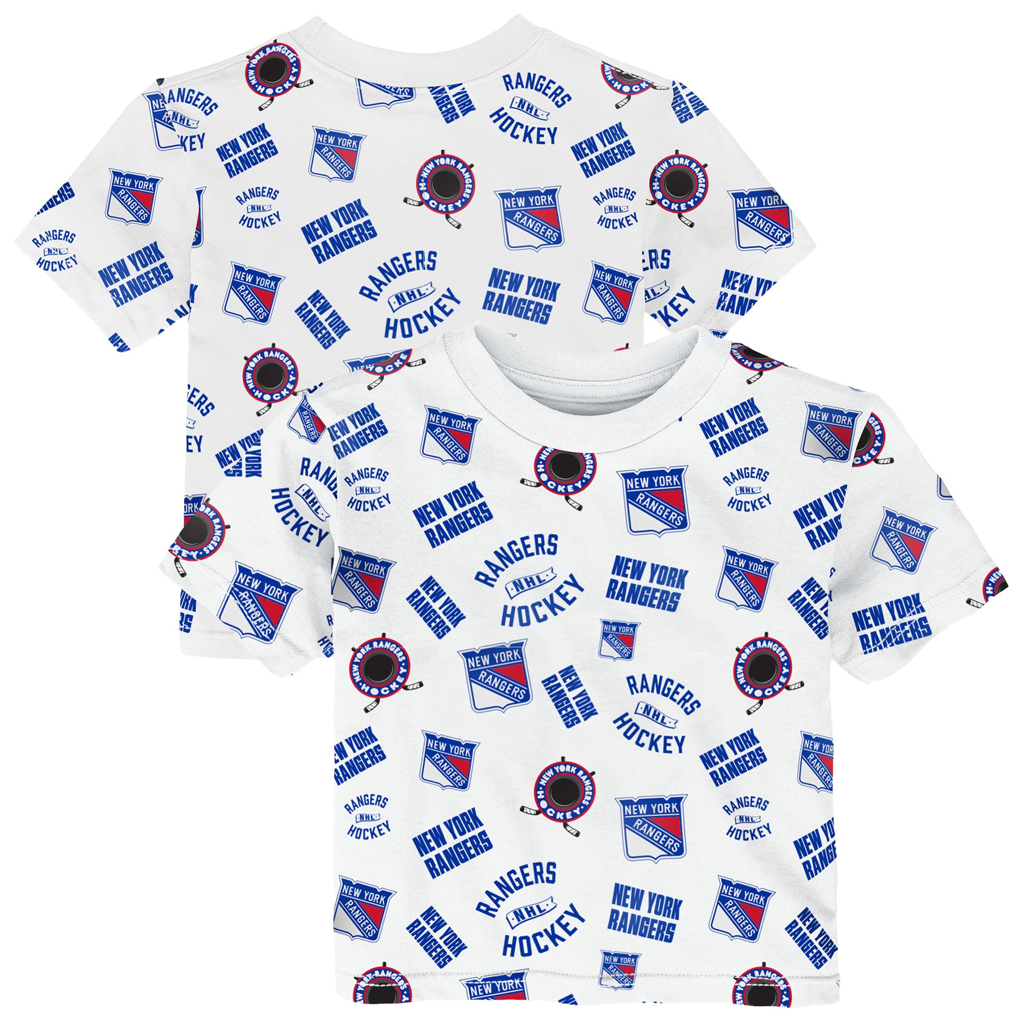 T-shirt blanc Outerstuff pour tout-petit, imprimé intégral New York Rangers Run Down