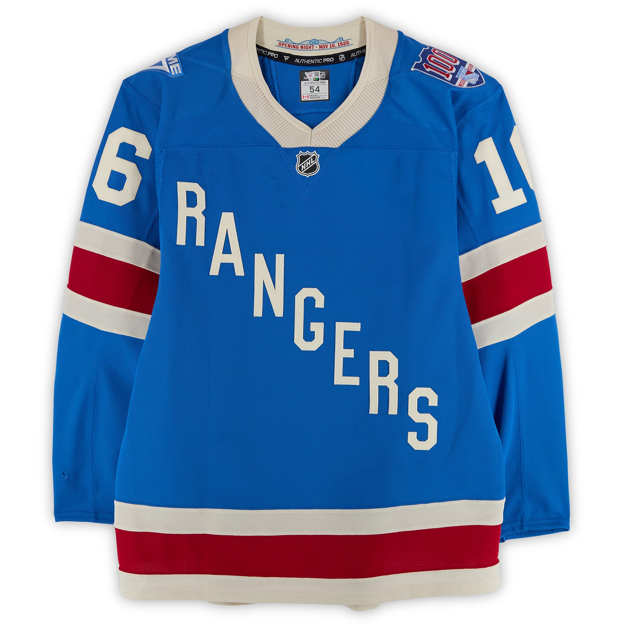 Vincent Trocheck New York Rangers Game-Used #16 Blue Centennial Jersey vs. Boston Bruins on January 26, 2026