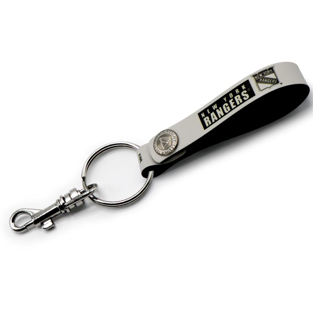 New York Rangers White Personalized Leather Loop Keychain