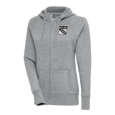  New York Rangers Antigua Women's Metallic Logo Victory Full-Zip Hoodie - Heather Gray