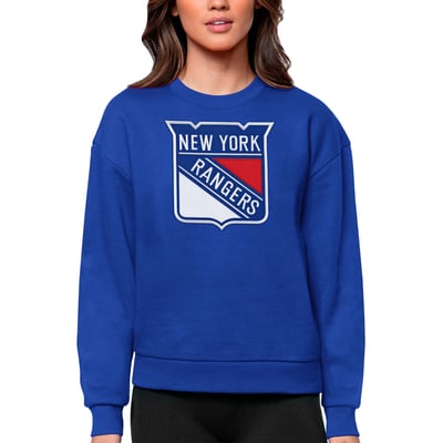 New York Rangers Antigua Women's Team Logo Victory Crewneck Pullover Sweatshirt - Royal