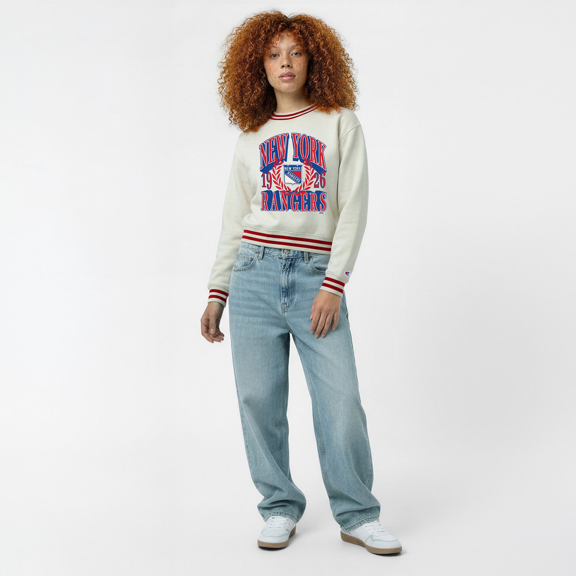 Sweat-shirt Champion crème pour femme, New York Rangers, Bold Laurels Reverse Weave Yarn