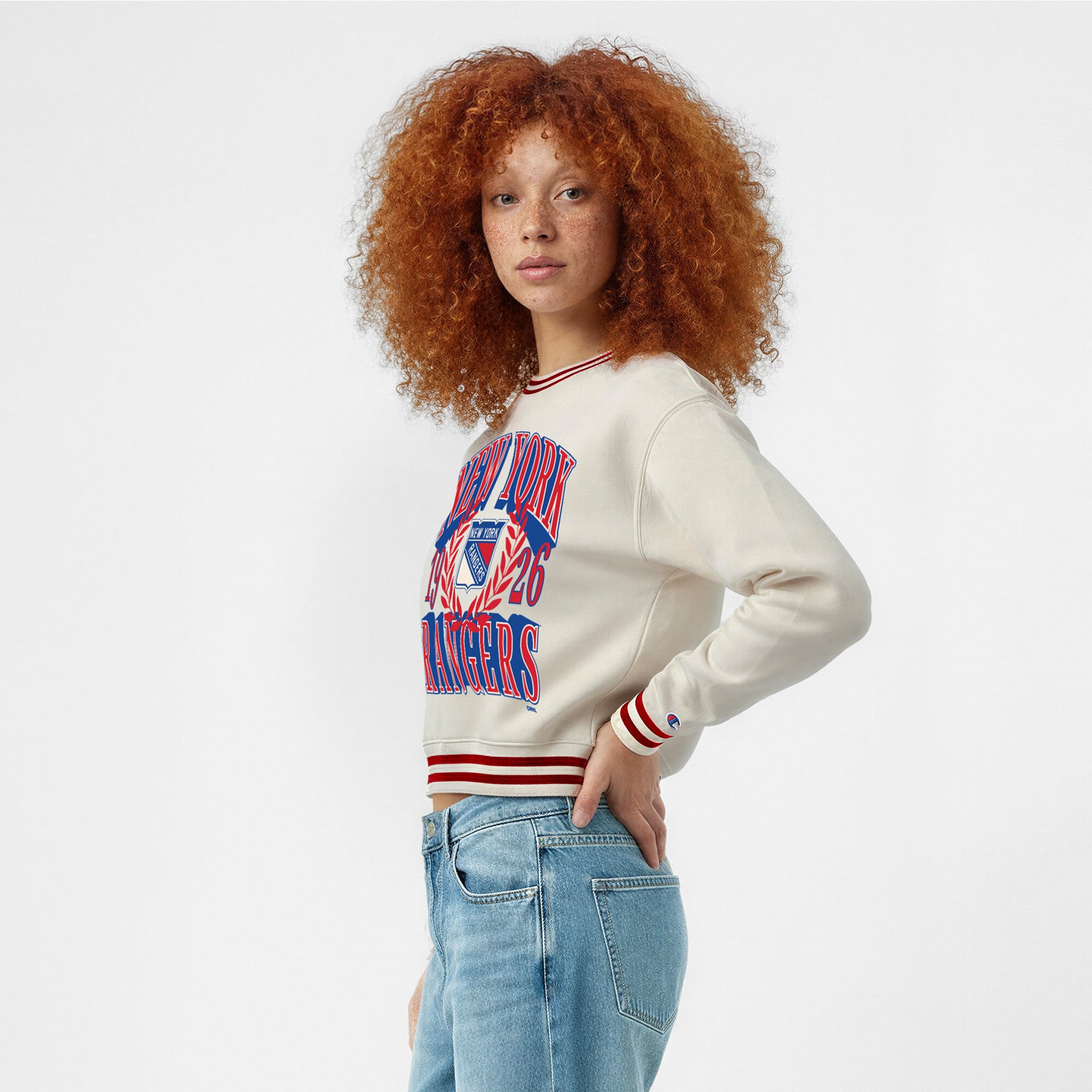 Sweat-shirt Champion crème pour femme, New York Rangers, Bold Laurels Reverse Weave Yarn