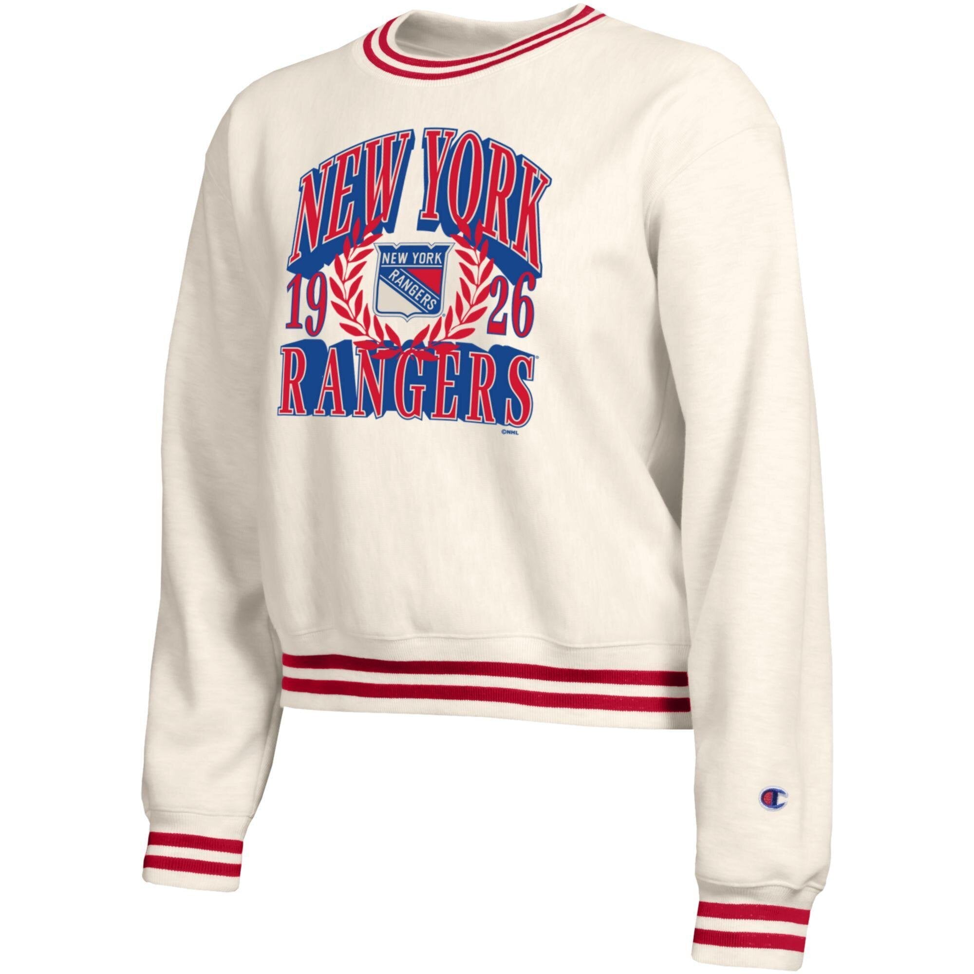 Sweat-shirt Champion crème pour femme, New York Rangers, Bold Laurels Reverse Weave Yarn
