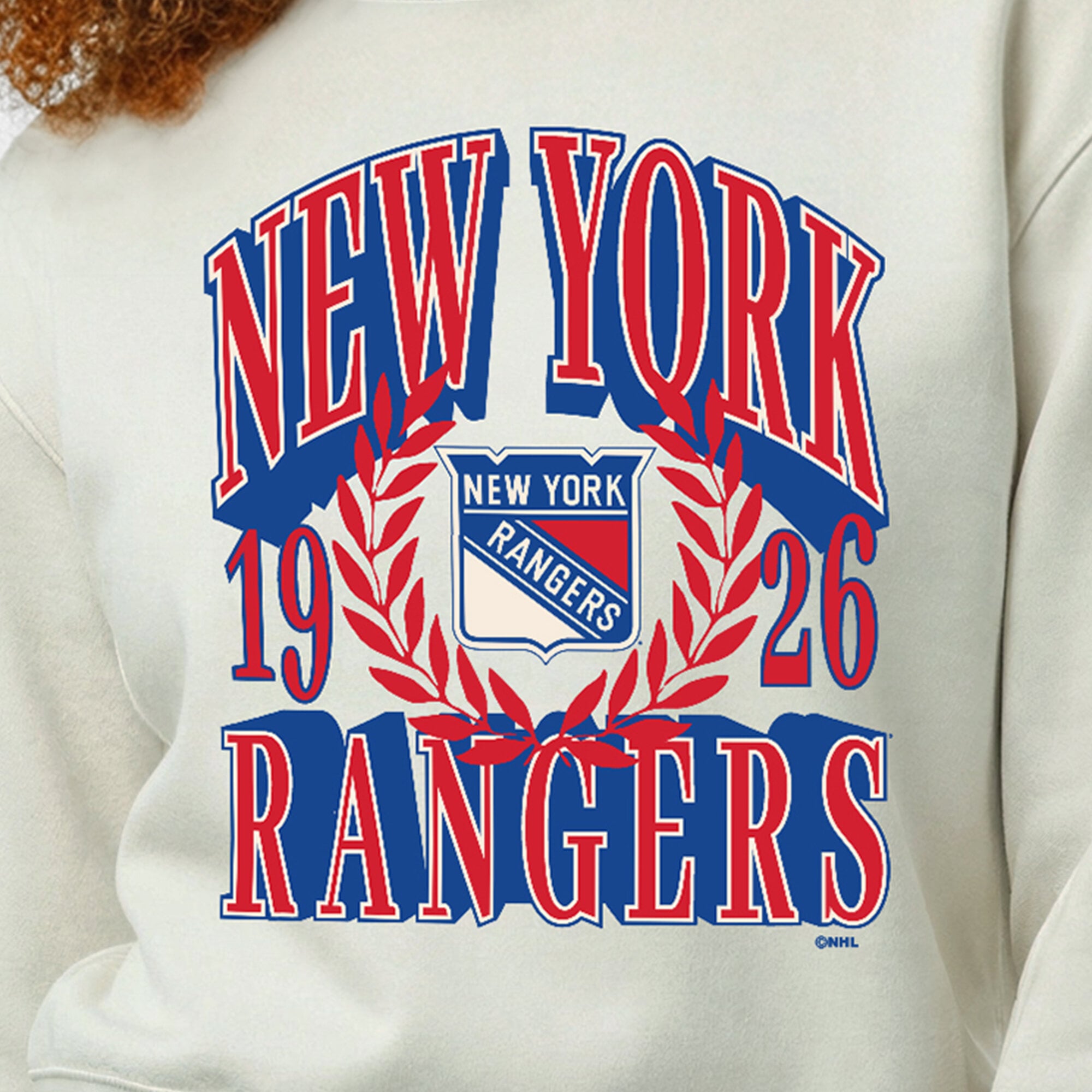 Sweat-shirt Champion crème pour femme, New York Rangers, Bold Laurels Reverse Weave Yarn