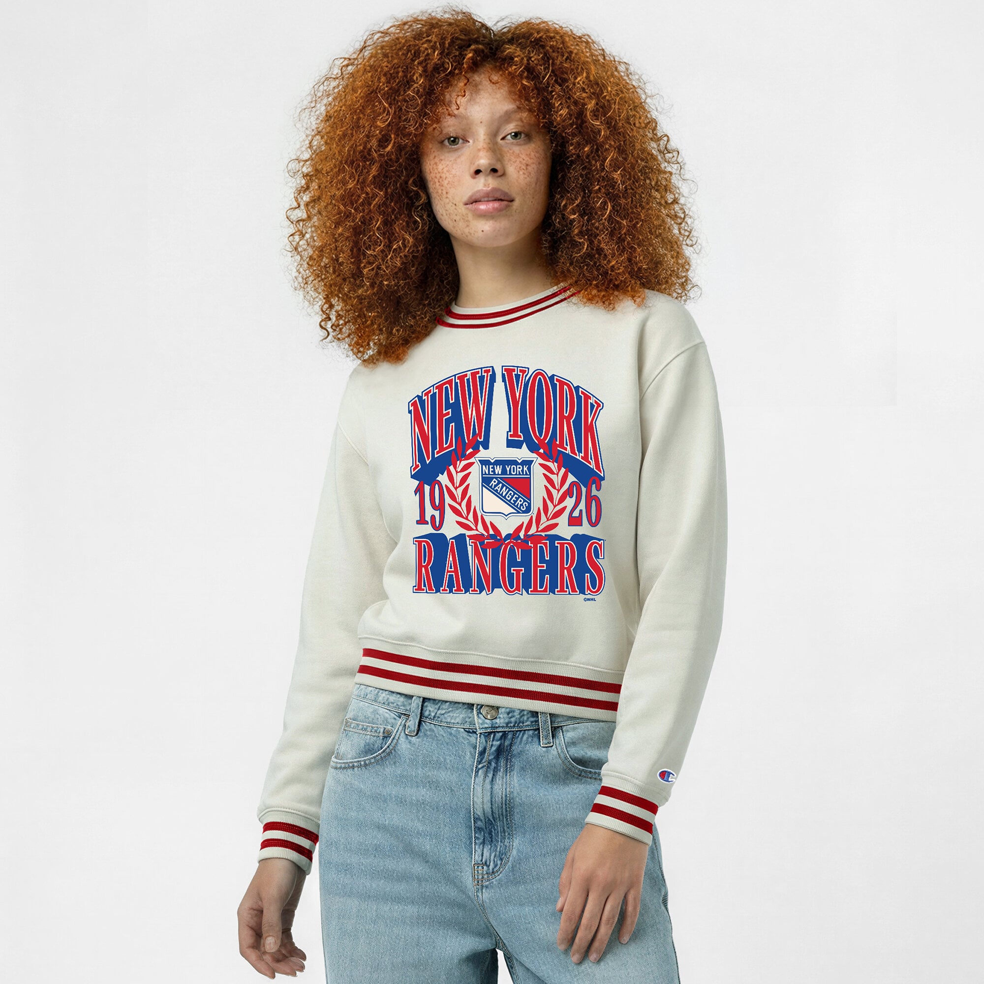 Sweat-shirt Champion crème pour femme, New York Rangers, Bold Laurels Reverse Weave Yarn