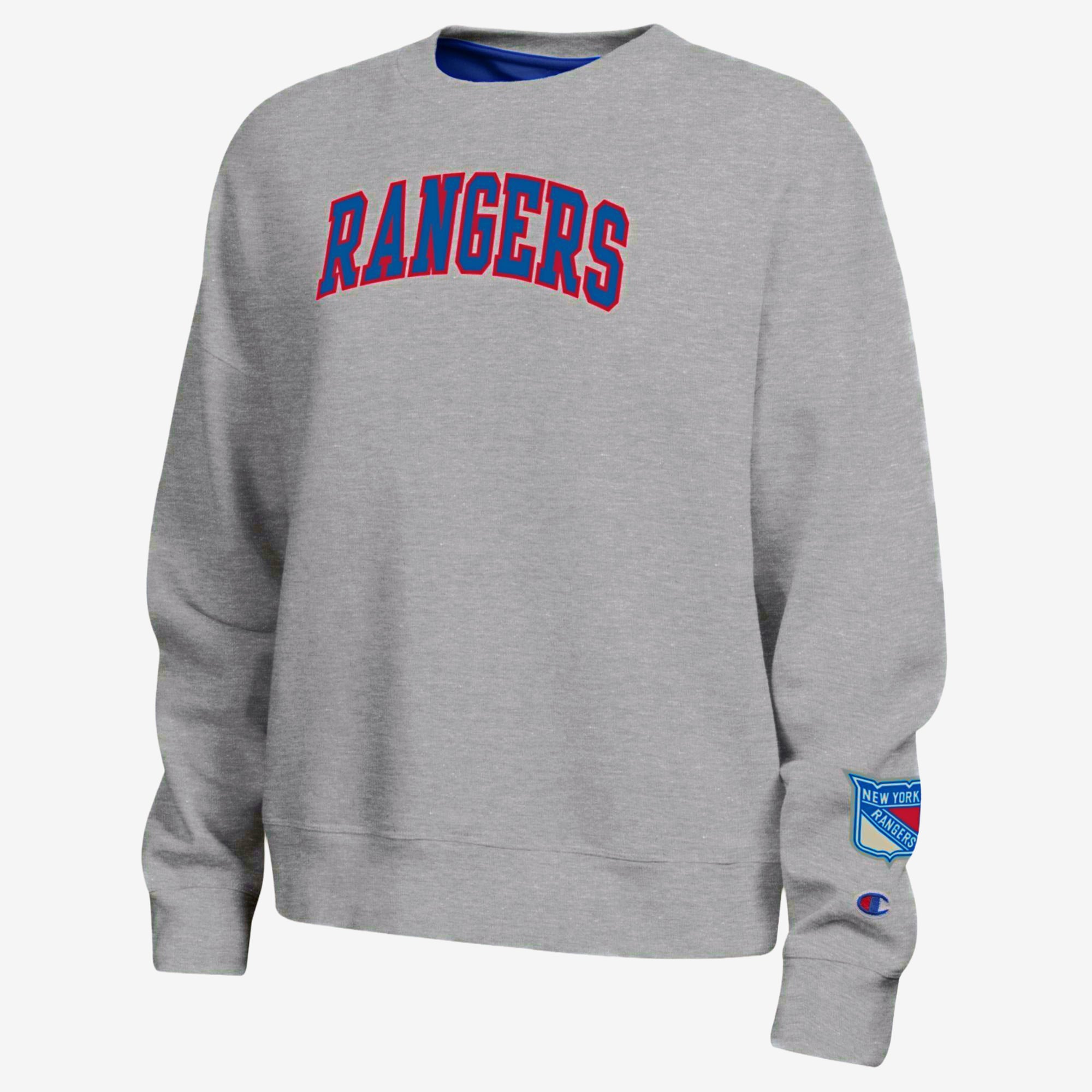 Women's Champion  Heather Gray New York Rangers Applique Crewneck Sweatshirt