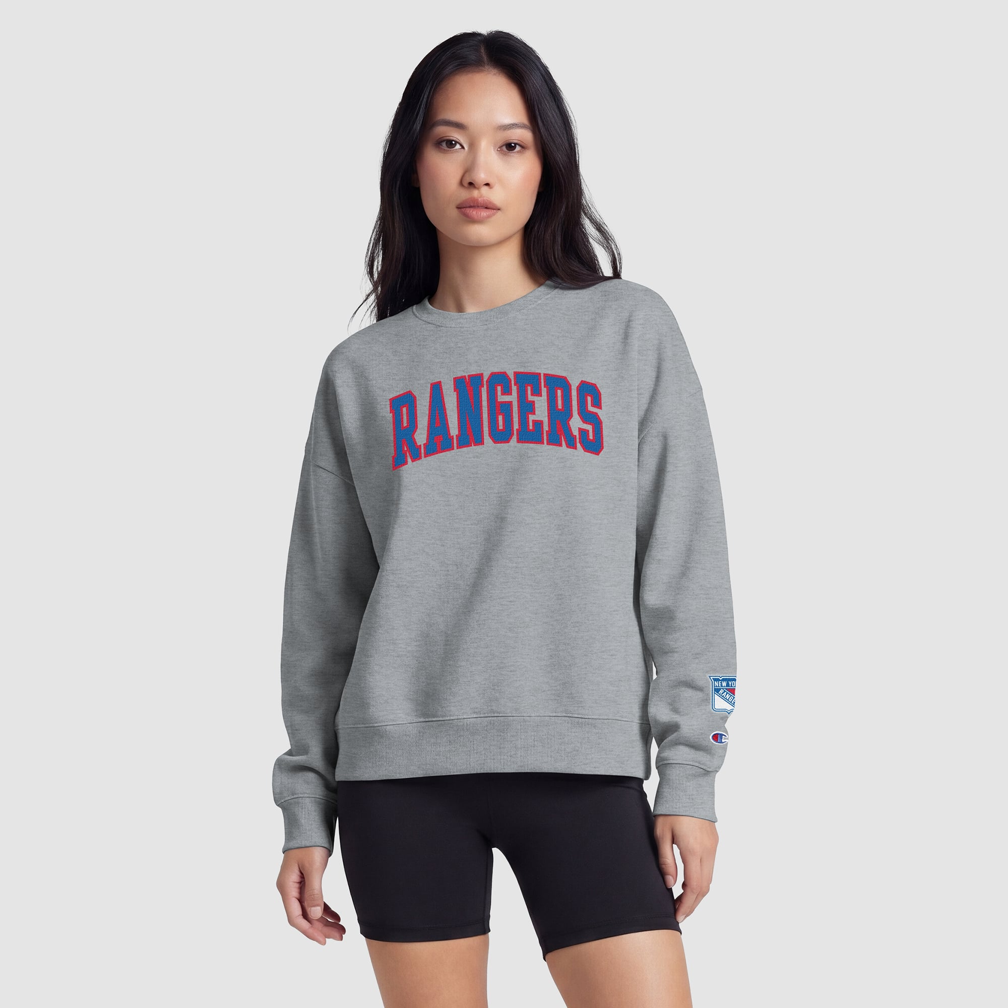Women's Champion  Heather Gray New York Rangers Applique Crewneck Sweatshirt