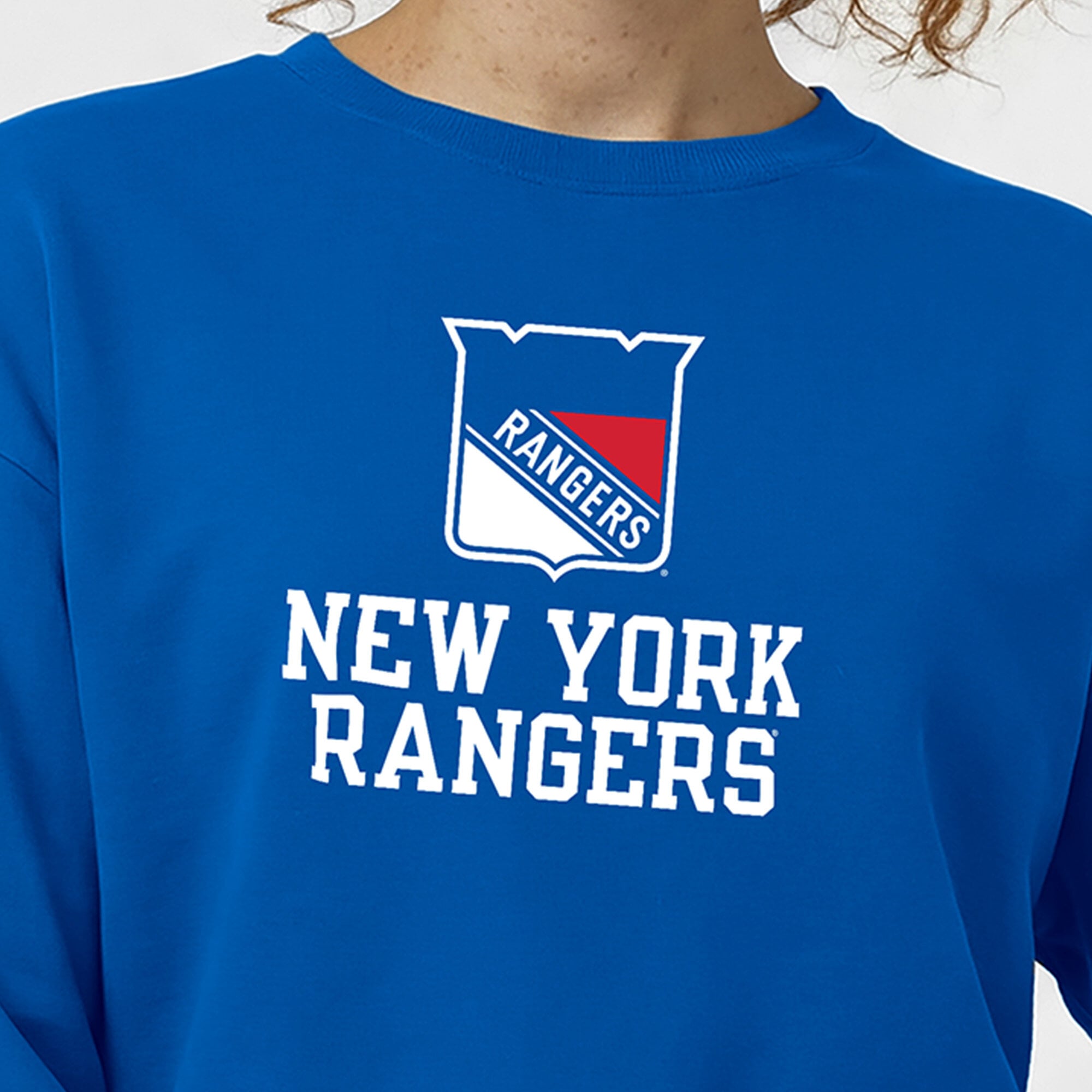 Women's Champion  Royal New York Rangers Wordmark Lockup Powerblend Sweatshirt