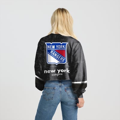  New York Rangers Fanatics Women's Mineral Wash Oversized Long Sleeve Jersey T-Shirt - Black