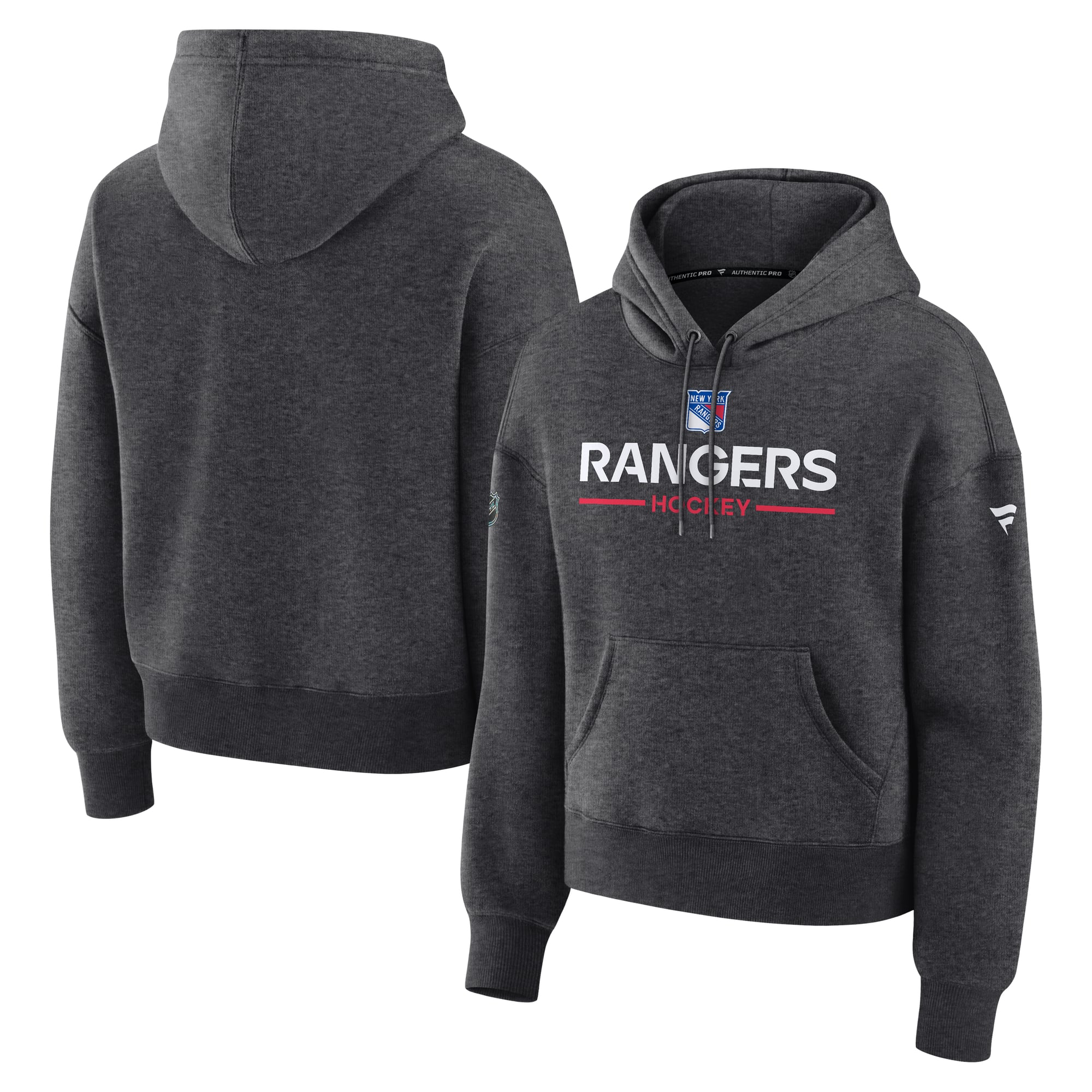 Sweat à capuche authentique New York Rangers Pro Primary pour femme, couleur anthracite, de la marque Fanatics.