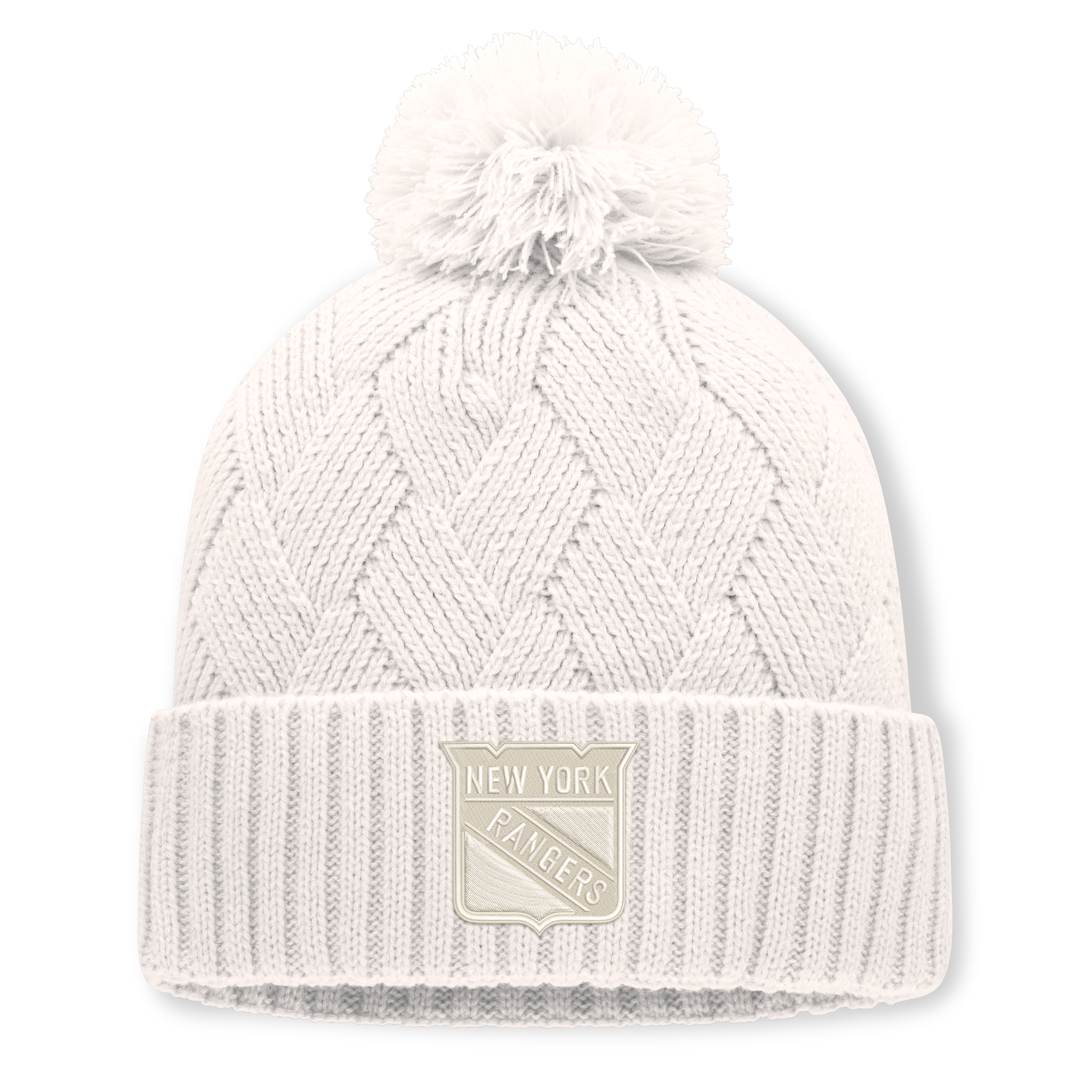 Women's Fanatics Cream New York Rangers Level Up Cuffed Knit Hat with Pom