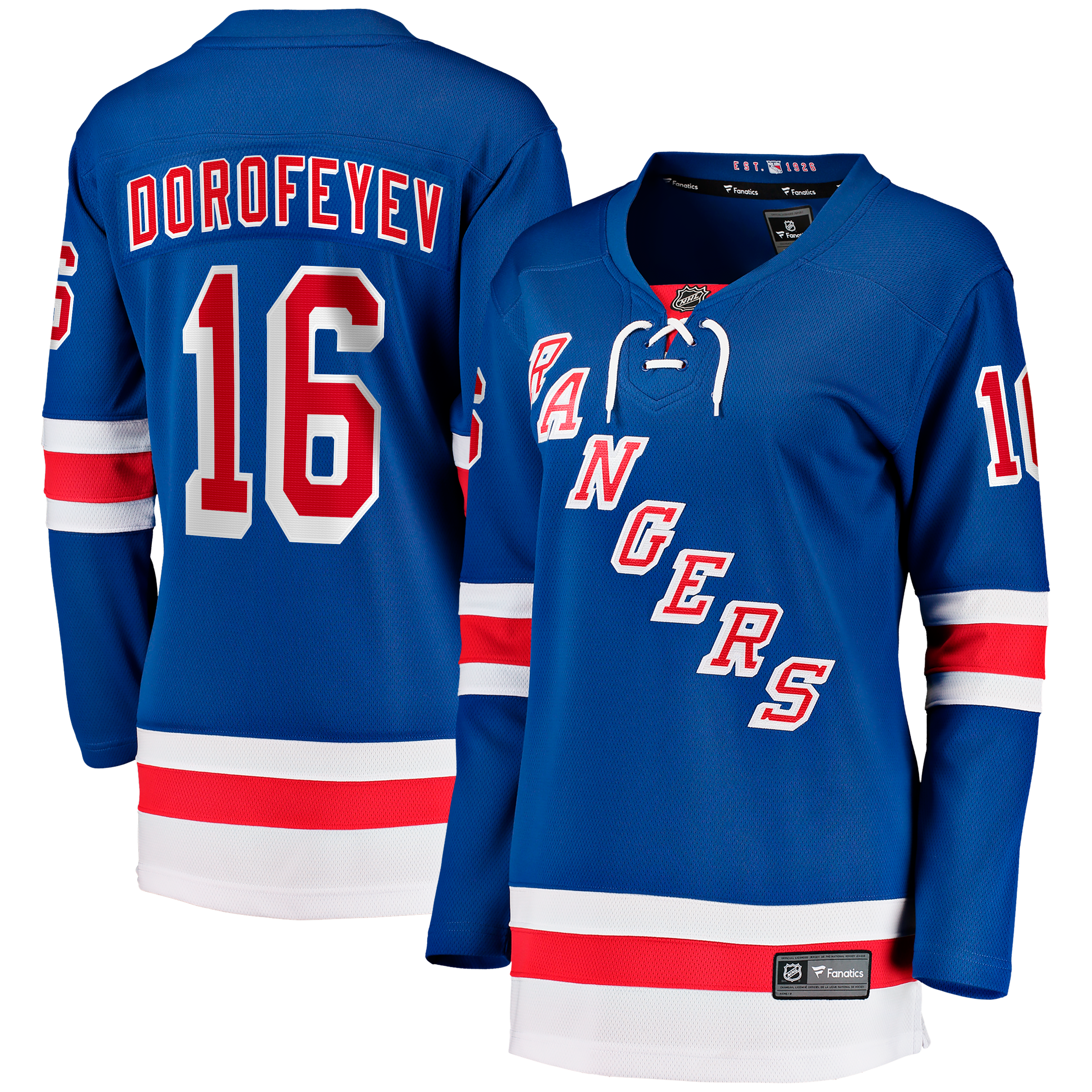 Maillot domicile bleu des Rangers de New York pour femmes, modèle Breakaway Pavel Dorofeyev (Fanatics)