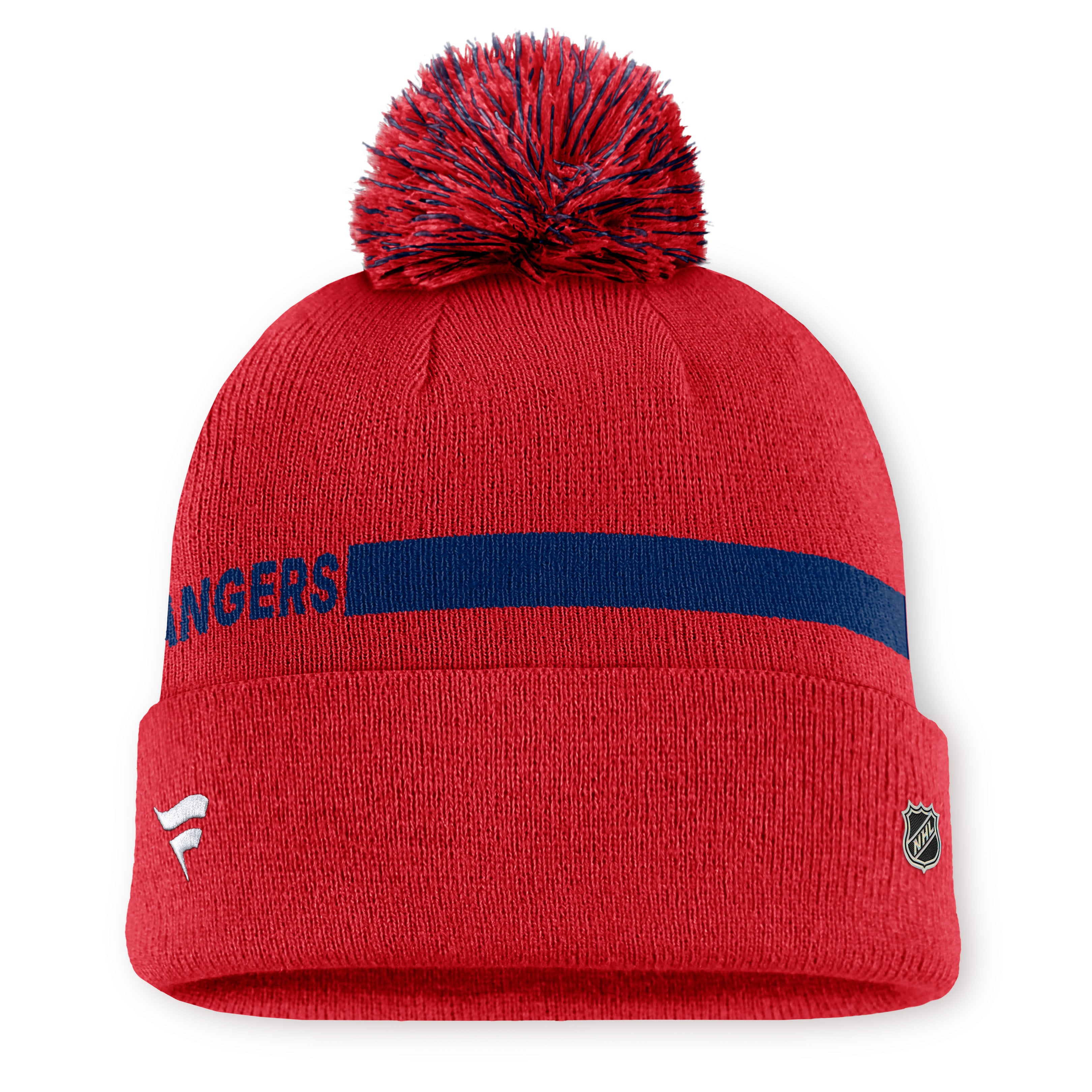 Bonnet tricoté à revers Fanatics rouge authentique New York Rangers pour femme, avec pompon