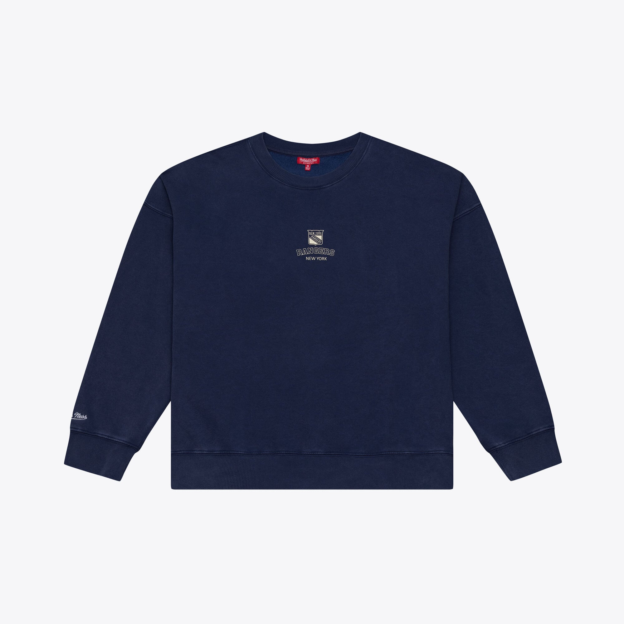 Sweat-shirt Mitchell & Ness Core Essentials bleu marine pour femme, modèle New York Rangers.
