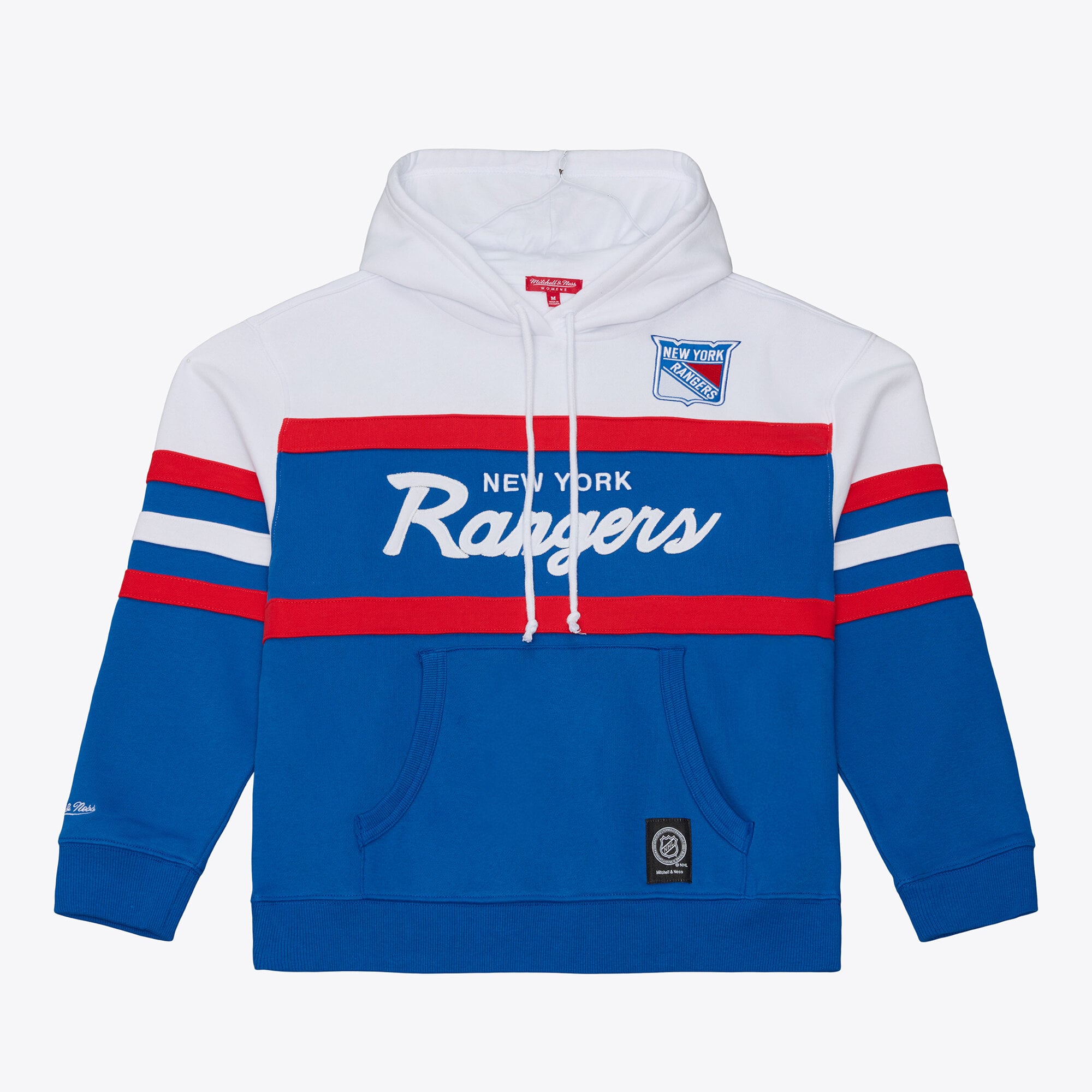 Women's Mitchell & Ness  White/Blue New York Rangers Head Coach Hoodie