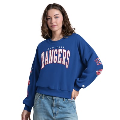 New York Rangers Starter Women's Fan Catch Applique Sleeve Print Sweatshirt - Blue