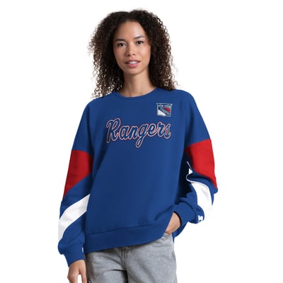 New York Rangers Starter Women's Grand Slam Sleeve Color Block Sweatshirt - Blue
