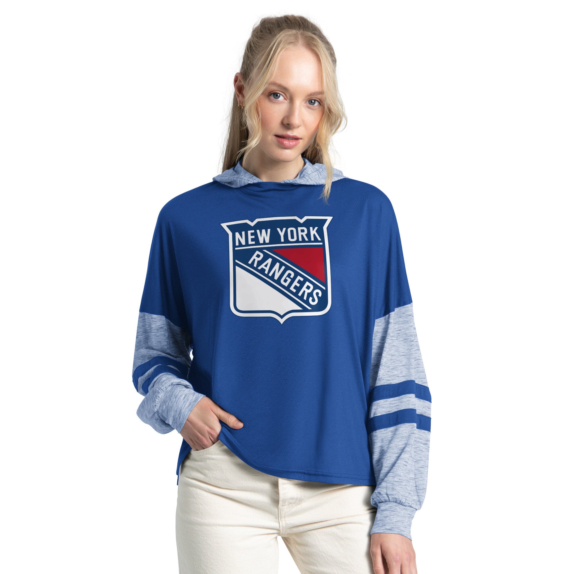 T-shirt à capuche manches longues Starter Royal New York Rangers Fuel Up pour femmes