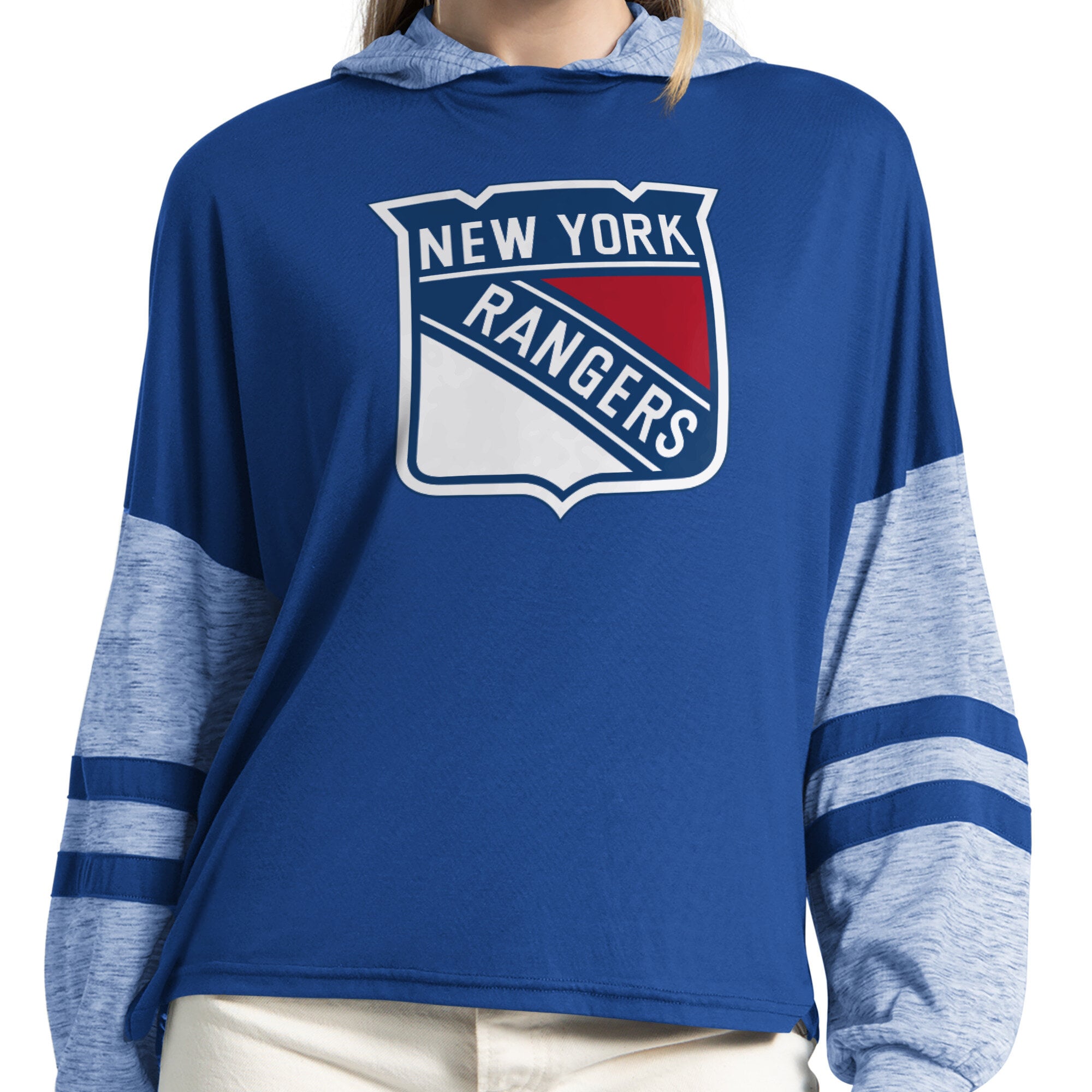 T-shirt à capuche manches longues Starter Royal New York Rangers Fuel Up pour femmes
