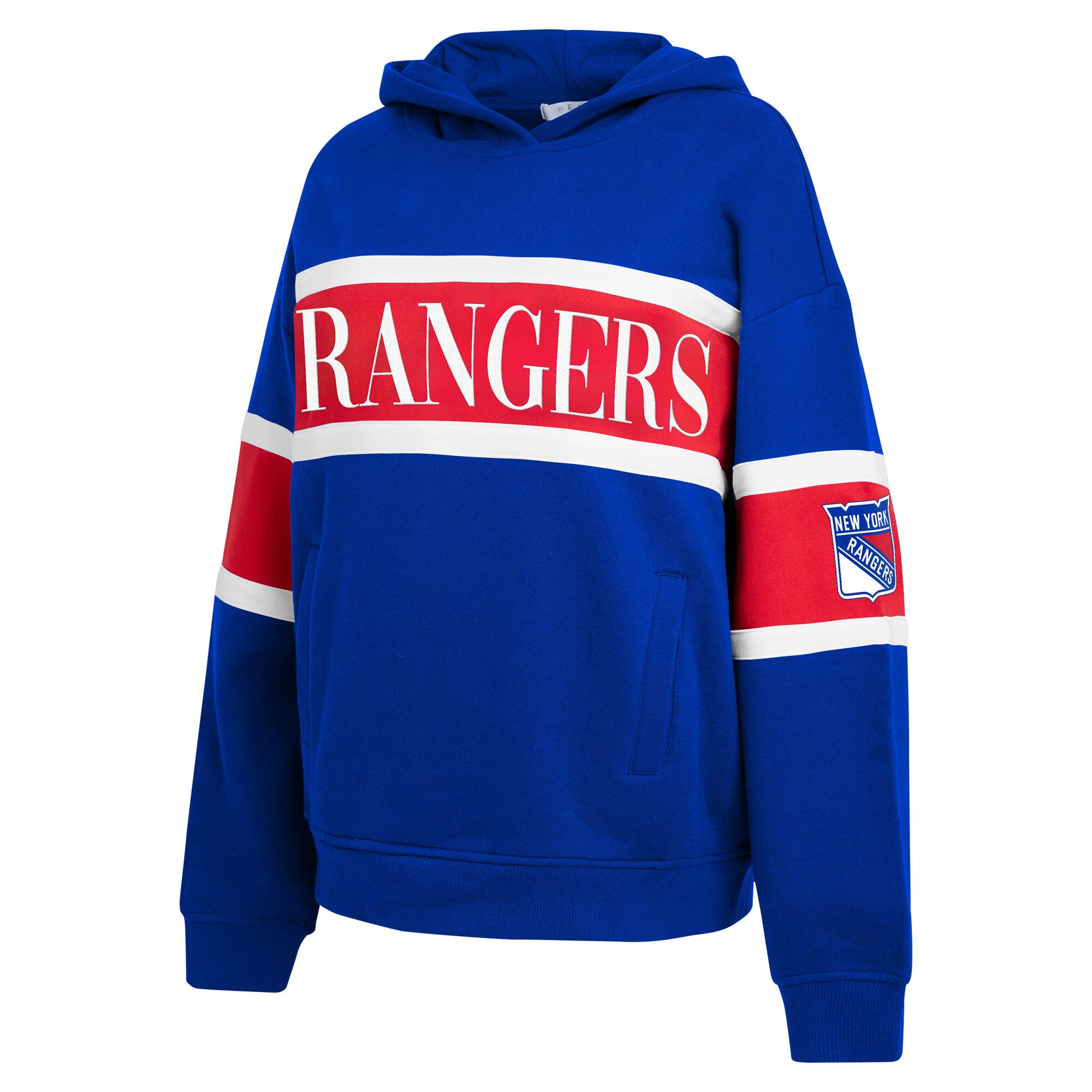 Sweat à capuche rayé bleu New York Rangers de la marque WEAR by Erin Andrews pour femme