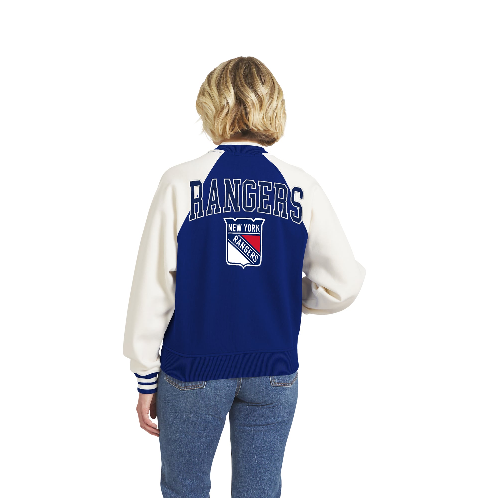 Women's WEAR by Erin Andrews Blue/White New York Rangers Fleece Varsity Full-Zip Jacket