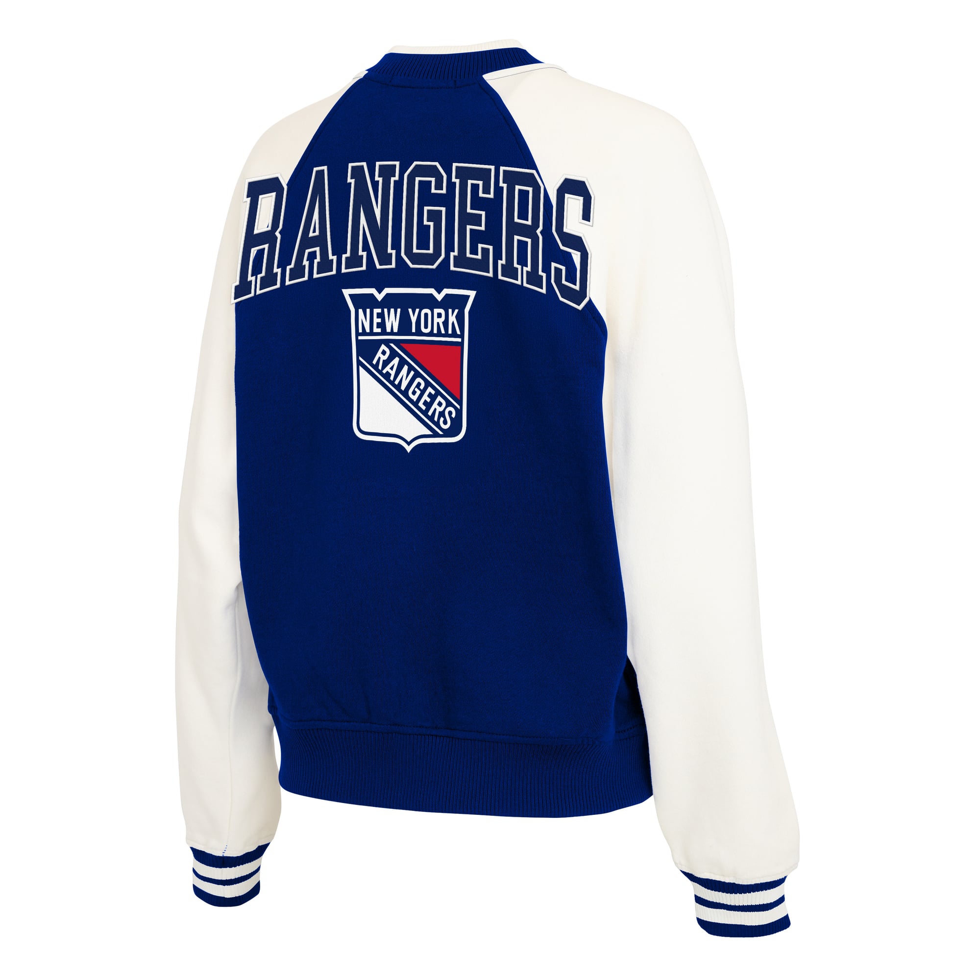 Women's WEAR by Erin Andrews Blue/White New York Rangers Fleece Varsity Full-Zip Jacket