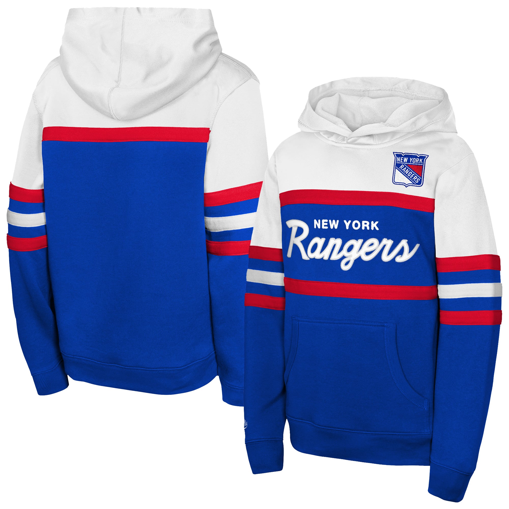 Sweat à capuche Mitchell & Ness bleu pour enfant, modèle entraîneur-chef des Rangers de New York