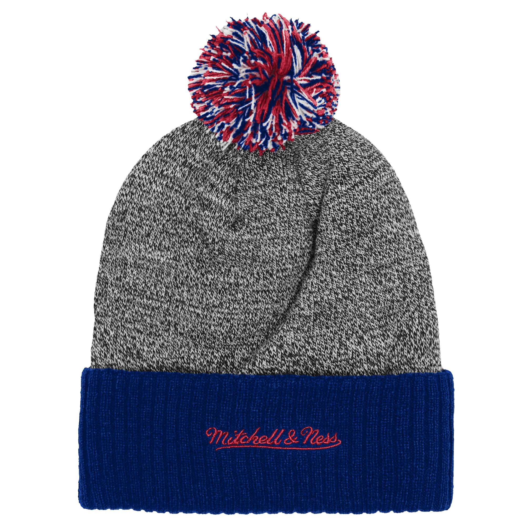 Bonnet à revers Mitchell & Ness bleu/gris à l'effigie de la mascotte des Rangers de New York, avec pompon.