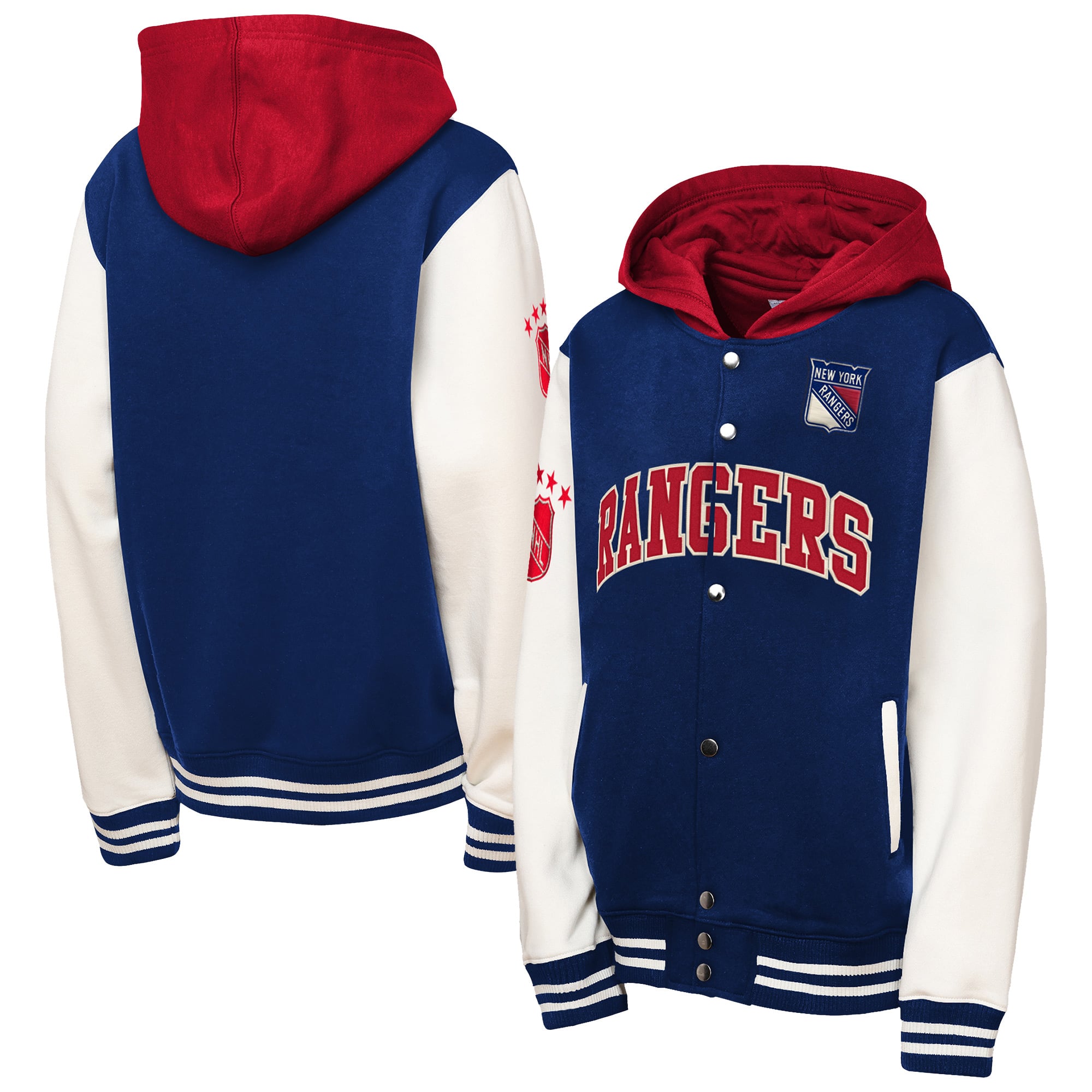 Veste polaire Mitchell & Ness Royal New York Rangers pour enfant, à boutons-pression, côté patinoire