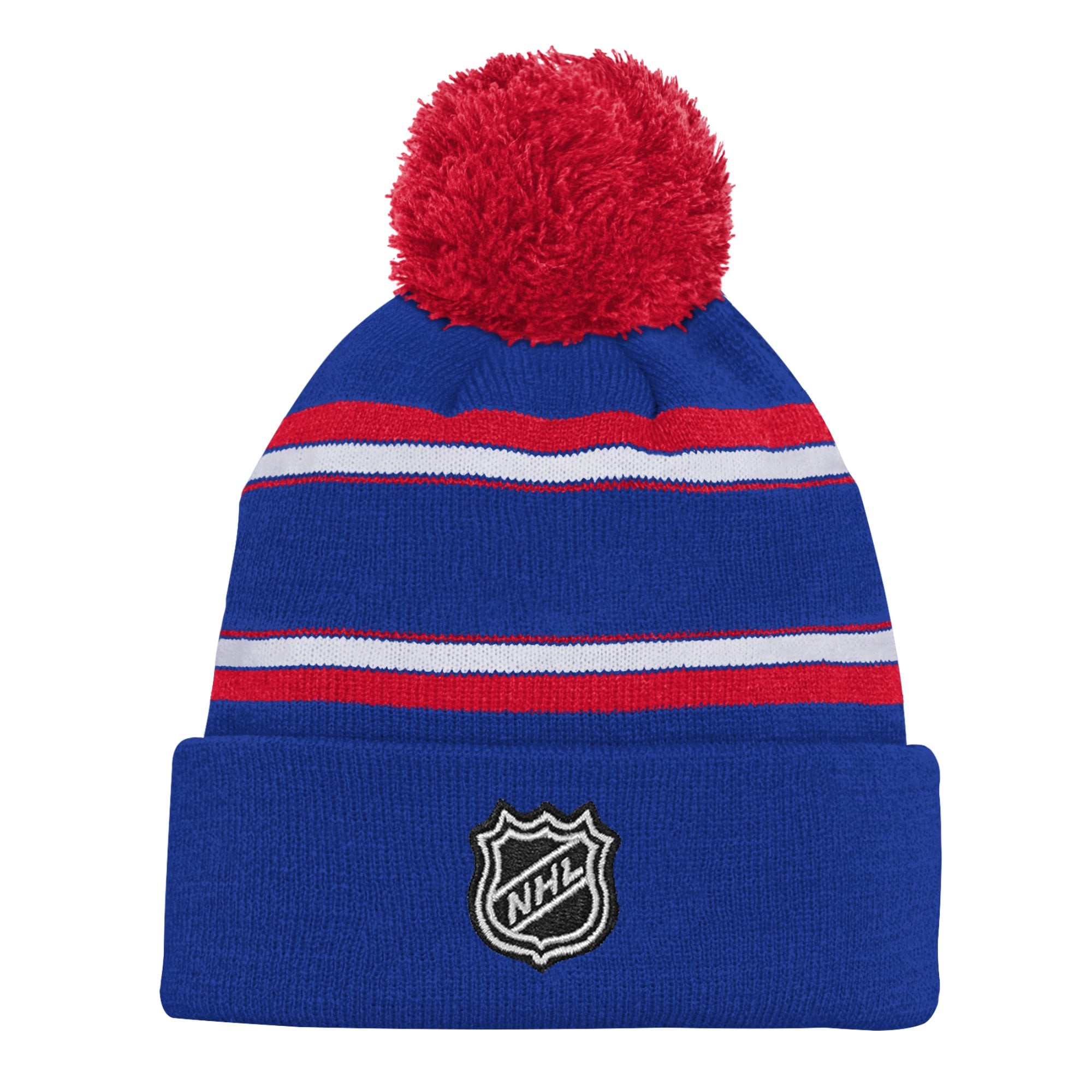 Youth New York Rangers Blue Jacquard Cuffed Knit Hat with Pom