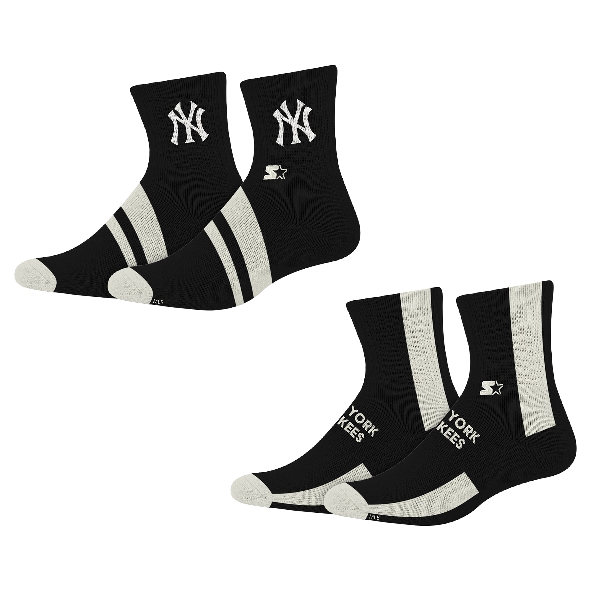 Chaussettes Starter noires New York Yankees Summit Stripe, lot de 2 paires