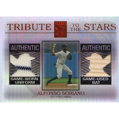 2003 Topps Tribute Contemporary Tribute to the Stars Dual Relics Red #AS Alfonso Soriano Bat-Uni