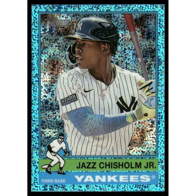 2025 Topps Heritage Chrome Light Blue Sparkle Refractors #33 Jazz Chisholm Jr.