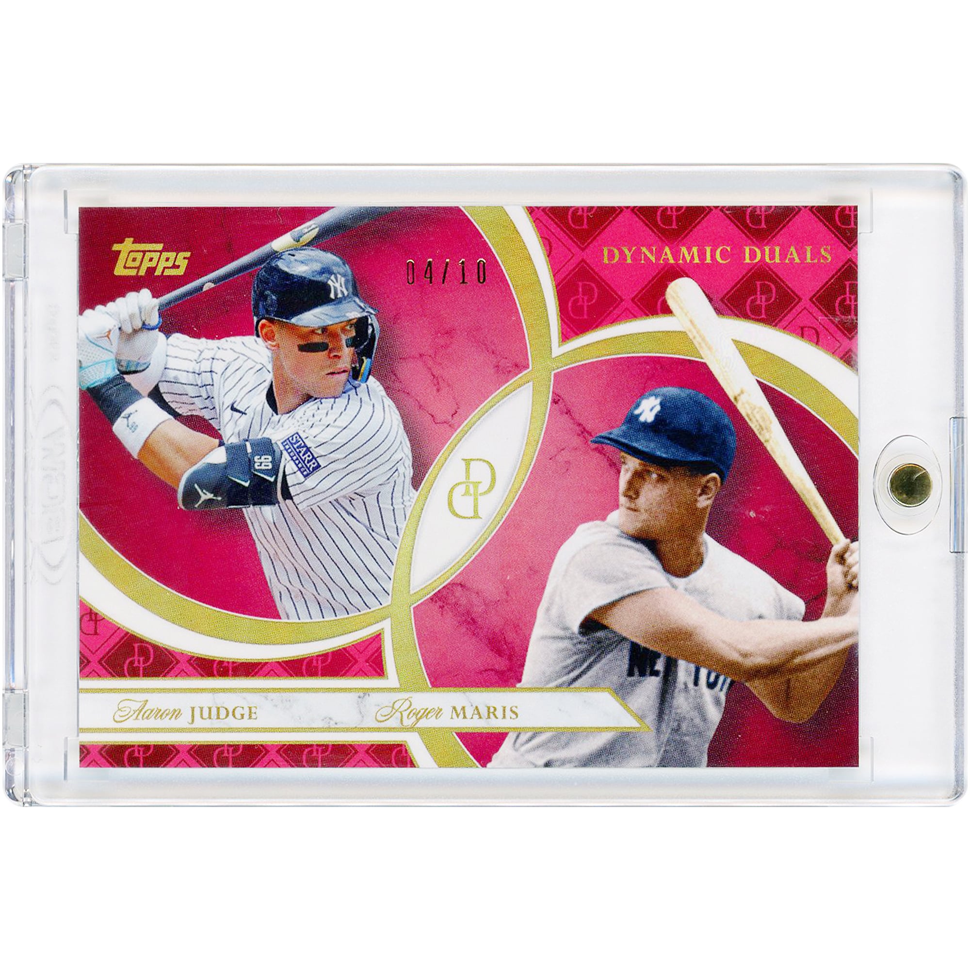Carte Aaron Judge & Roger Maris des Yankees de New York 2024 Topps Dynamic Duals Rouge n° 45 n° 4/10